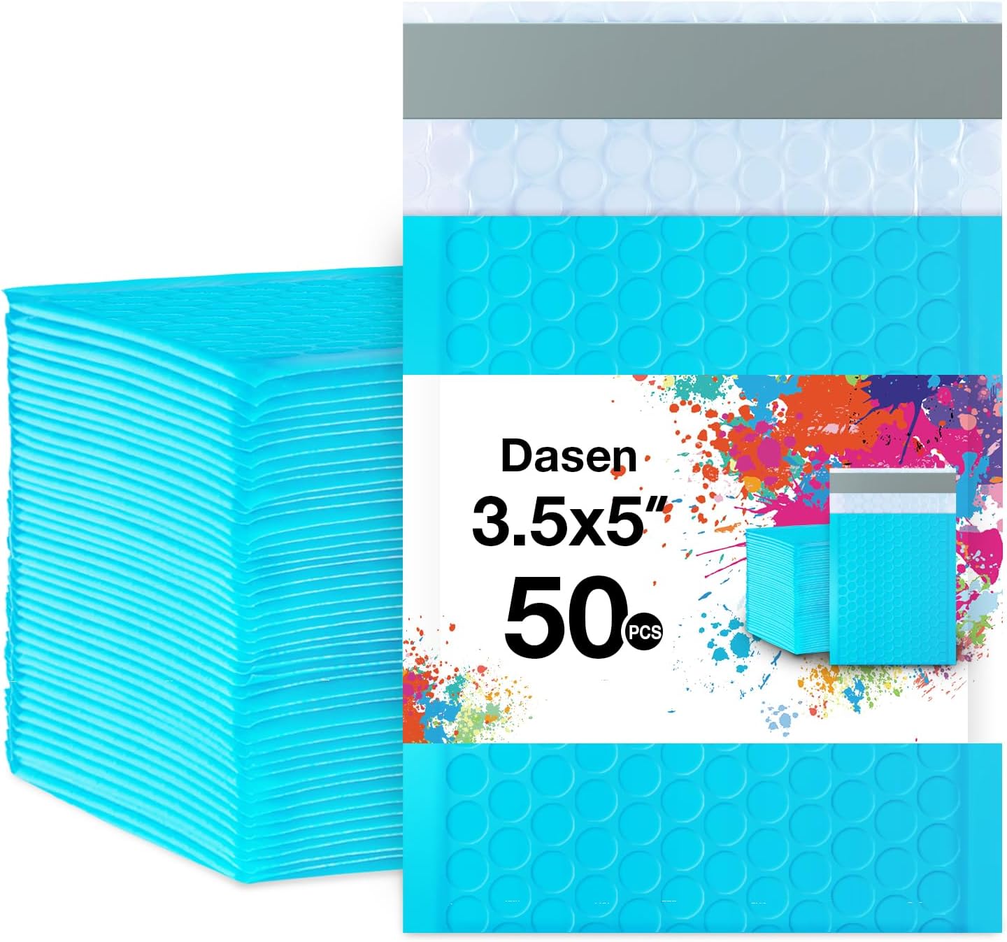 Dasen Bubble Mailers 3.5x5 Inch 50 Pcs,Small Self-Sealing Mail Shipping Bags,Teal Padded Envelopes #0000