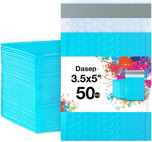 Dasen Bubble Mailers 3.5x5 Inch 50 Pcs,Small Self-Sealing Mail Shipping Bags,Teal Padded Envelopes #0000