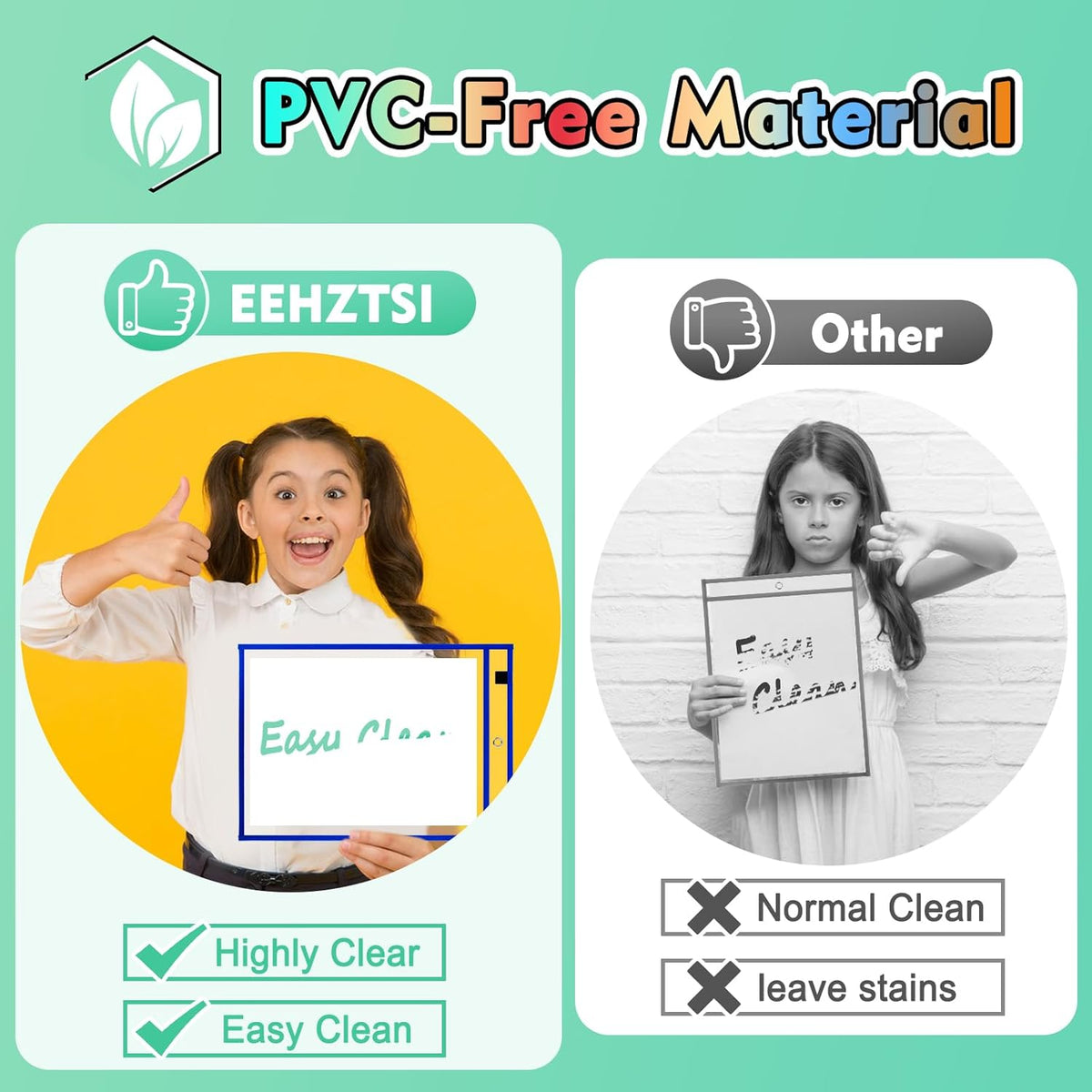 30 Packs Dry Erase Pocket Sleeves with 2-Ring, Reusable Clear Plastic Classroom Sleeves, 10x14 Inch Ticket Holders, for School/Office Organization