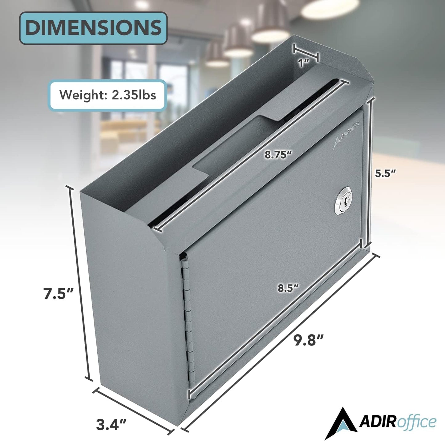 Adir Suggestion Box with Slot and Lock - Money Drop Box with Lock, Cash Dropbox - 9.8x7.5x3.4 Inches Wall Mount Donation Box - Metal Deposit Box in Gray
