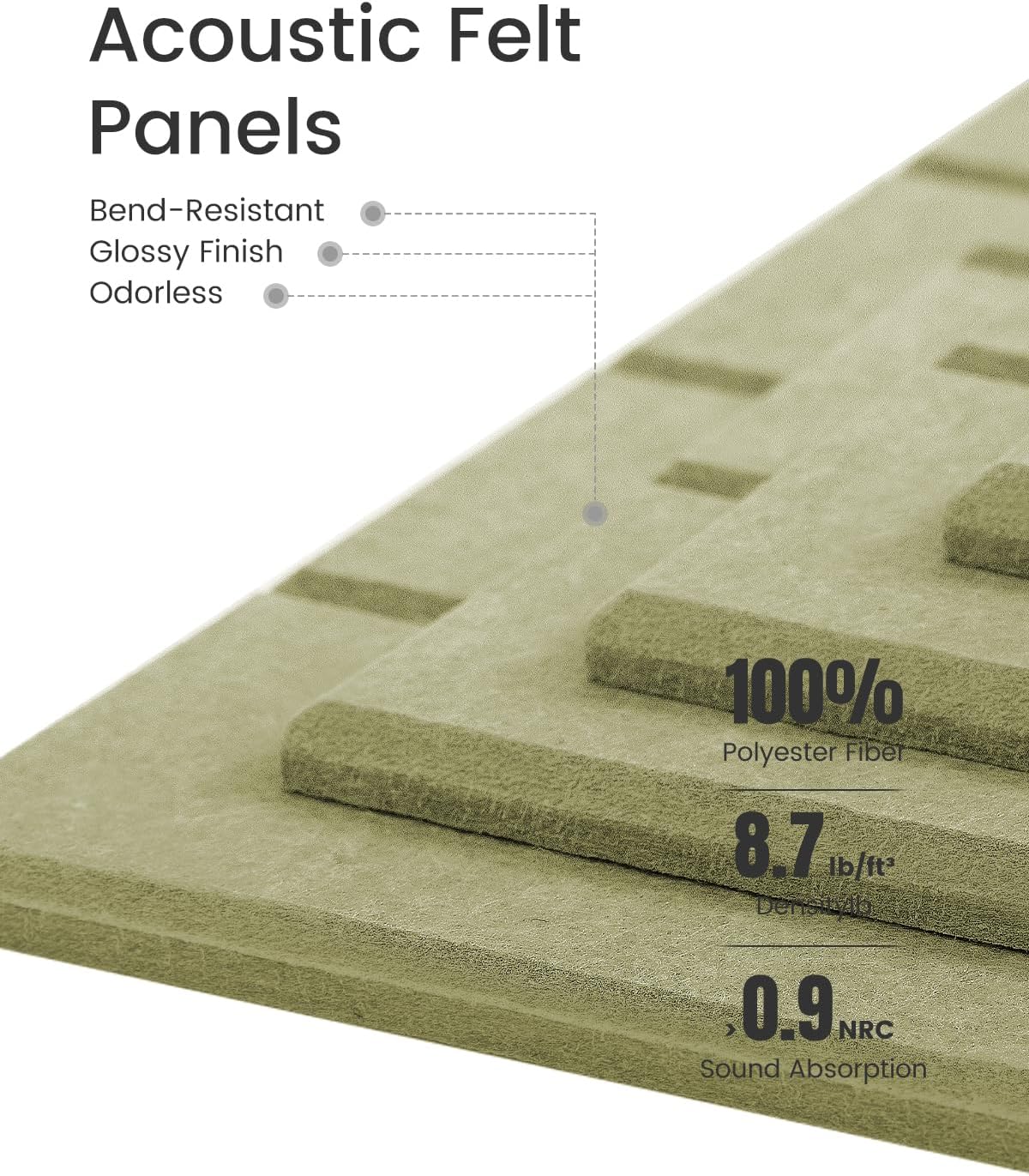 Felt Bulletin Board Tiles -28"x18" with 40 Adhesive Tabs, Cork Board Alternative for Office Decor, Push Pin Board Wall Organizer 6-Pack(Olive Green)