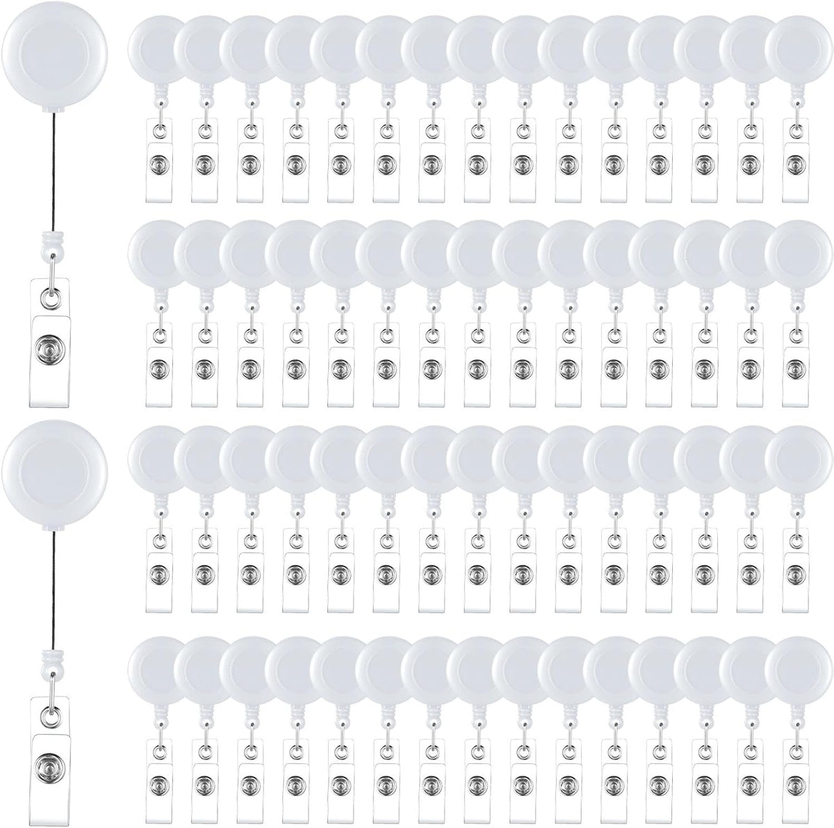 Handepo 200 Pcs Retractable Badge Reels Bulk Retractable Badge Holders with Clips ID Holder Key Ring Clip for Office Worker Students Teachers Doctor Nurse Name ID Card Holder Key Card(White)