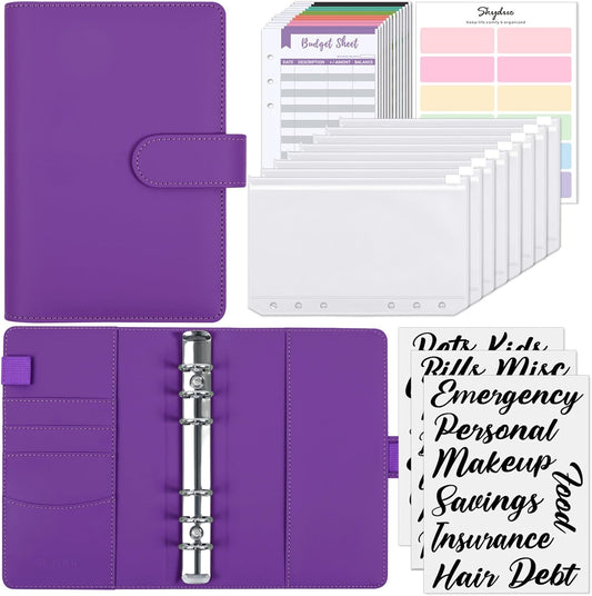 SKYDUE Budget Binder, Money Saving Binder with Zipper Envelopes, Cash Envelopes and Expense Budget Sheets for Budgeting (Violet)