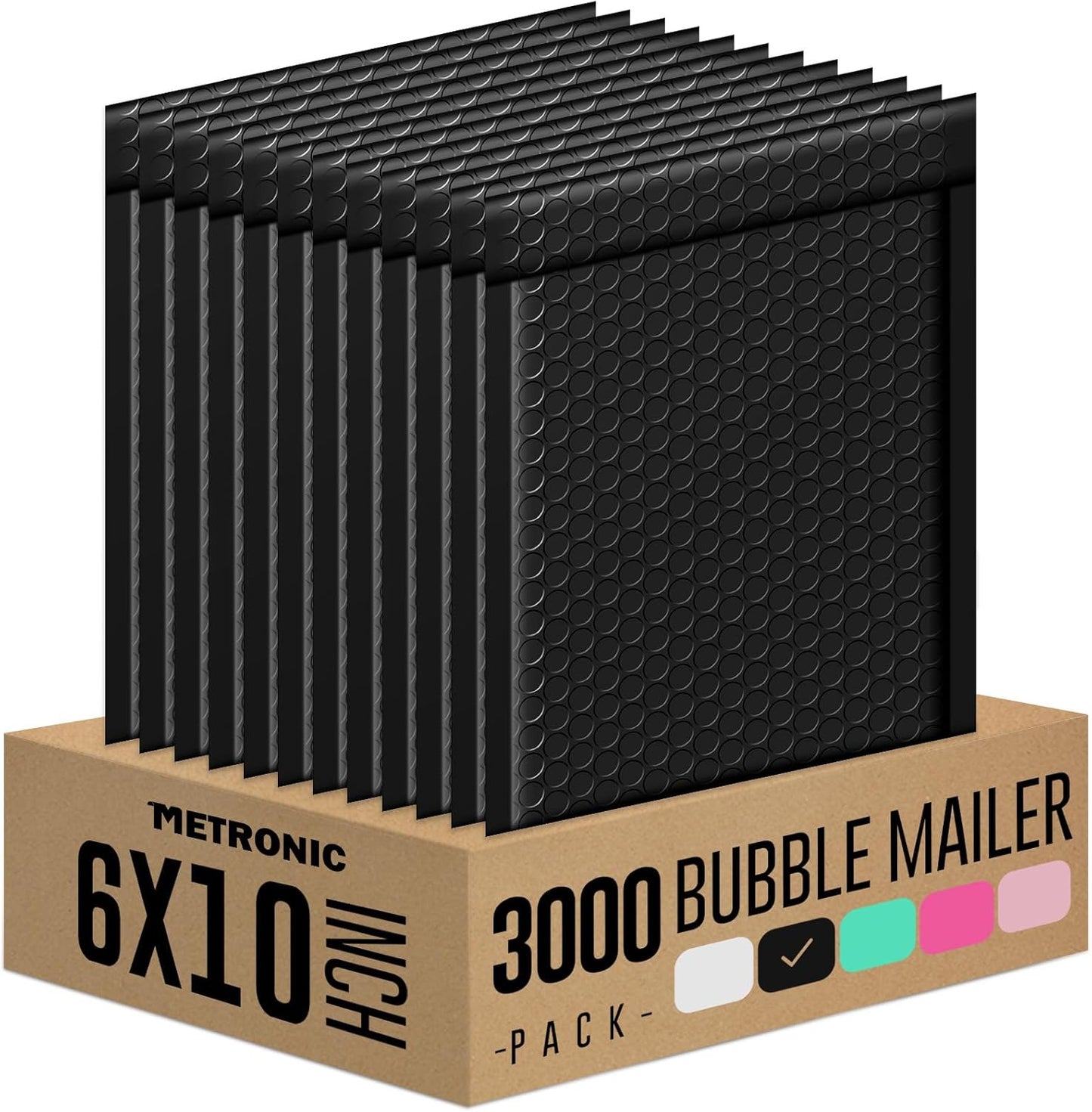 Metronic Bubble Mailers 6x10 Inch 3000 Pack Black Waterproof Bubble Mailer Usable Size 6x9'' Padded Envelopes Self Seal, Cushioning Poly for Packaging, Shipping, Mailing, Small Business Supplies