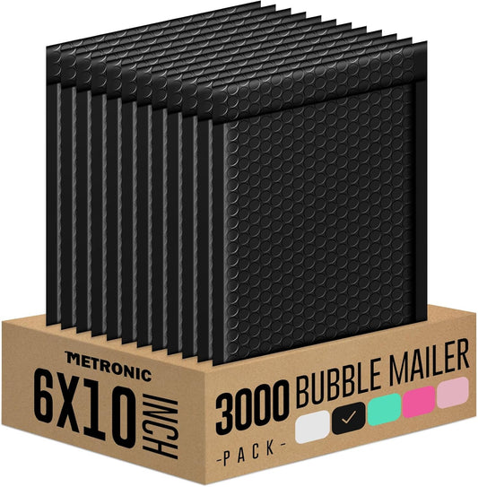 Metronic Bubble Mailers 6x10 Inch 3000 Pack Black Waterproof Bubble Mailer Usable Size 6x9'' Padded Envelopes Self Seal, Cushioning Poly for Packaging, Shipping, Mailing, Small Business Supplies