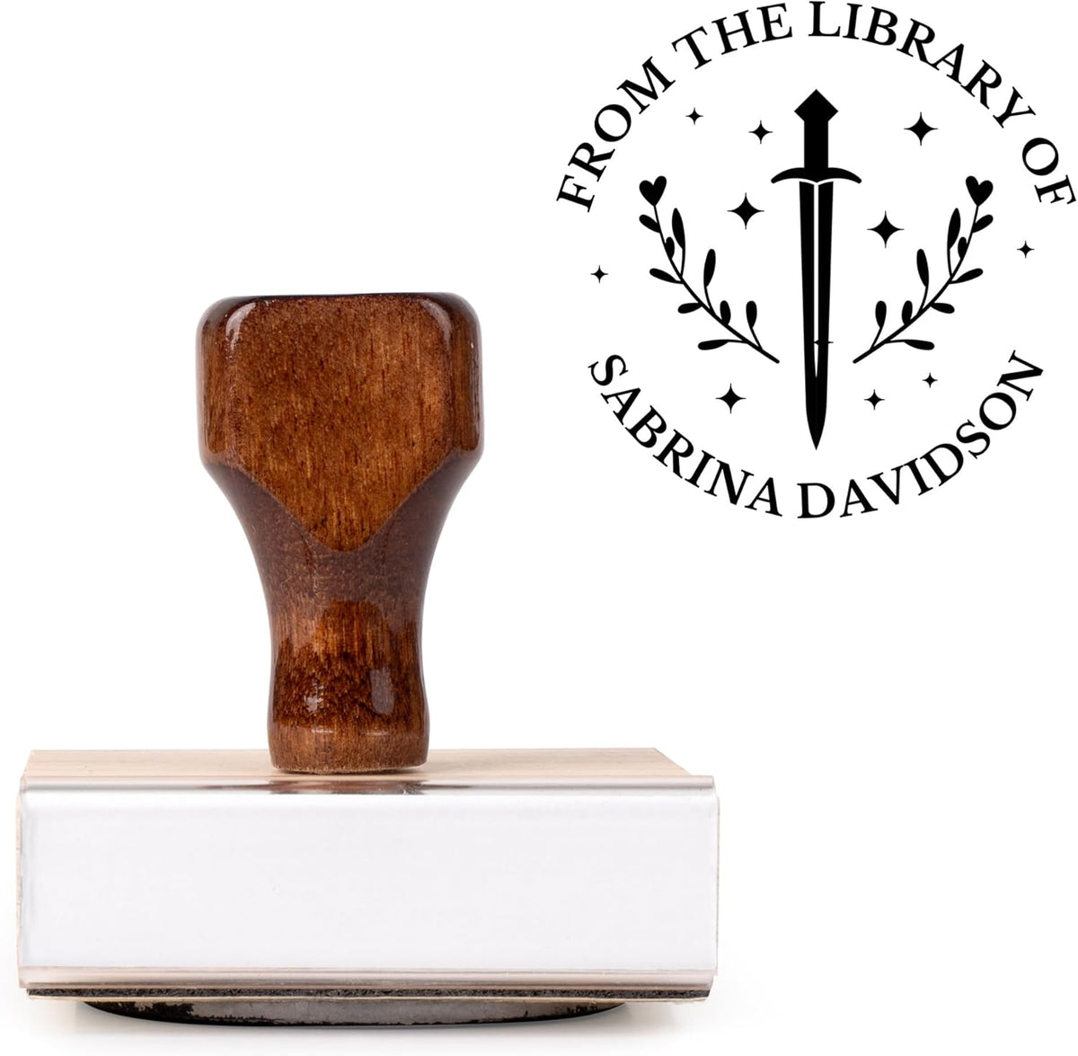 from The Library of Embossers & Stamps for Fantasy Book Readers | Custom Embosser | Custom Stamp | Ex Libris | Elevate Your Fantasy Collection of Stories and Novels (Design 19, Wood Hand Stamp)