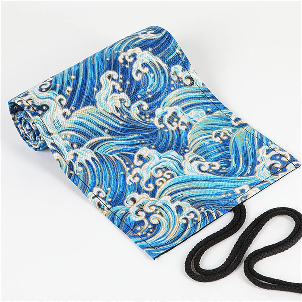DIYOMR 24/36/72 Slots Pencil Wrap Pencil Rolls, Artist Colored Pencils Roll Up Bag Short Brushes Pouch Case Pencils Organizer for Drawing Coloring and Sketching (Blue Ocean, 72slots)