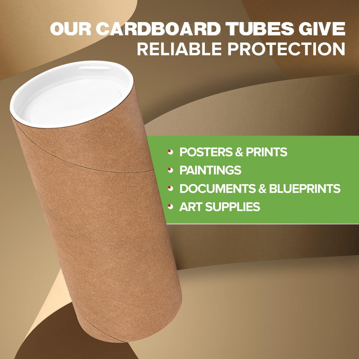 2" x 6" Reinforced Kraft Paper Mailing Tubes, Pack of 6 Tubes with 2 Caps Each – USPS Approved Poster Tube – Made in USA Cardboard Tube for Shipping and Storing Posters, Prints, Artwork, or Documents