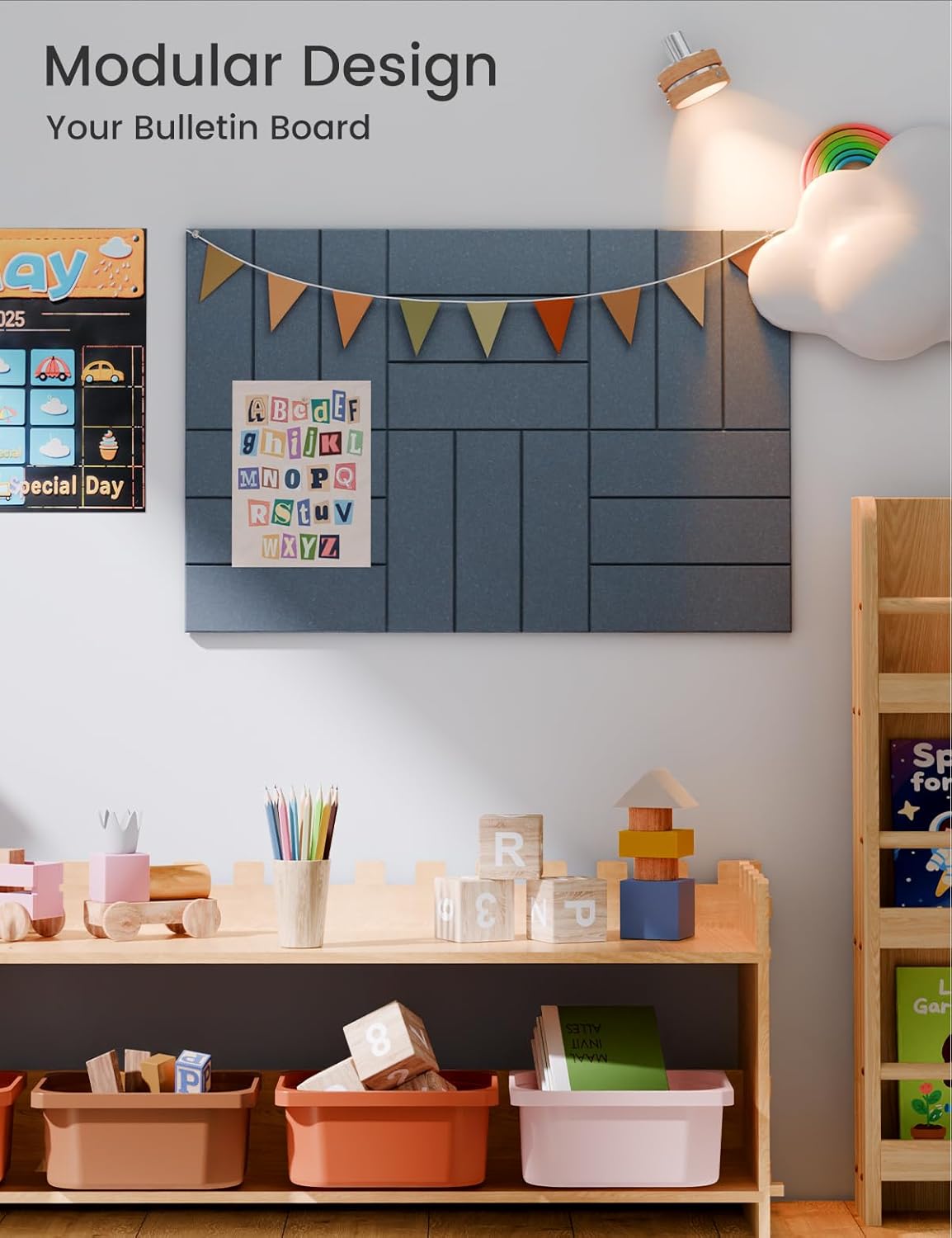 Felt Bulletin Board Tiles -28"x18" with 40 Adhesive Tabs, Cork Board Alternative for Office Decor, Push Pin Board Wall Organizer 6-Pack(Deep Charcoal Blue)