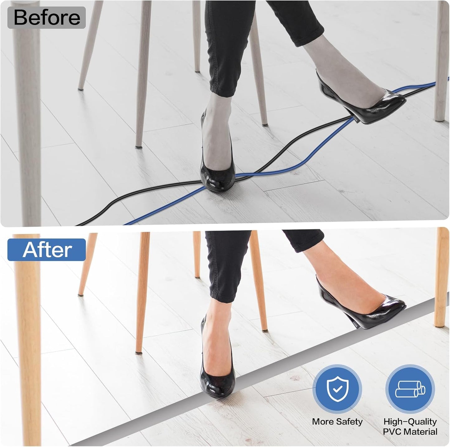 Floor Cord Cover Self Adhesive Cord Hider Floor Extension Cord Covers for Floor Power Cord Protector Cable Management Prevent Cable Trips Cable Cavity 0.59" W x 0.31" H (Grey, 3.3Ft)