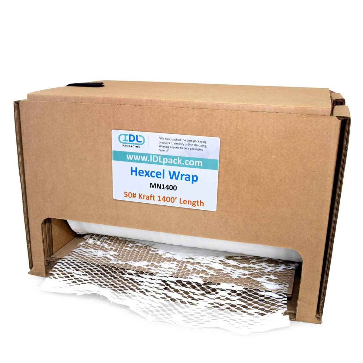 IDL Packaging Original HexcelWrap Honeycomb Packing Kraft Paper 15.25" x 1400' Roll in Self-Dispensed Box, White - The First Patented Interlocking Slit Paper Design for Shipping
