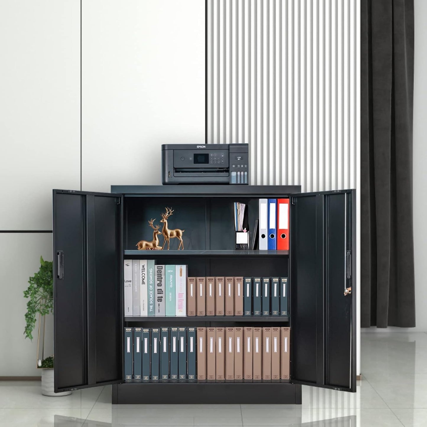 CMY Metal Storage Cabinet, 36" H Locking Storage Cabinet with Adjustable Shelves, Steel Cabinets for Garage, Home, Office, Utility Room-Black