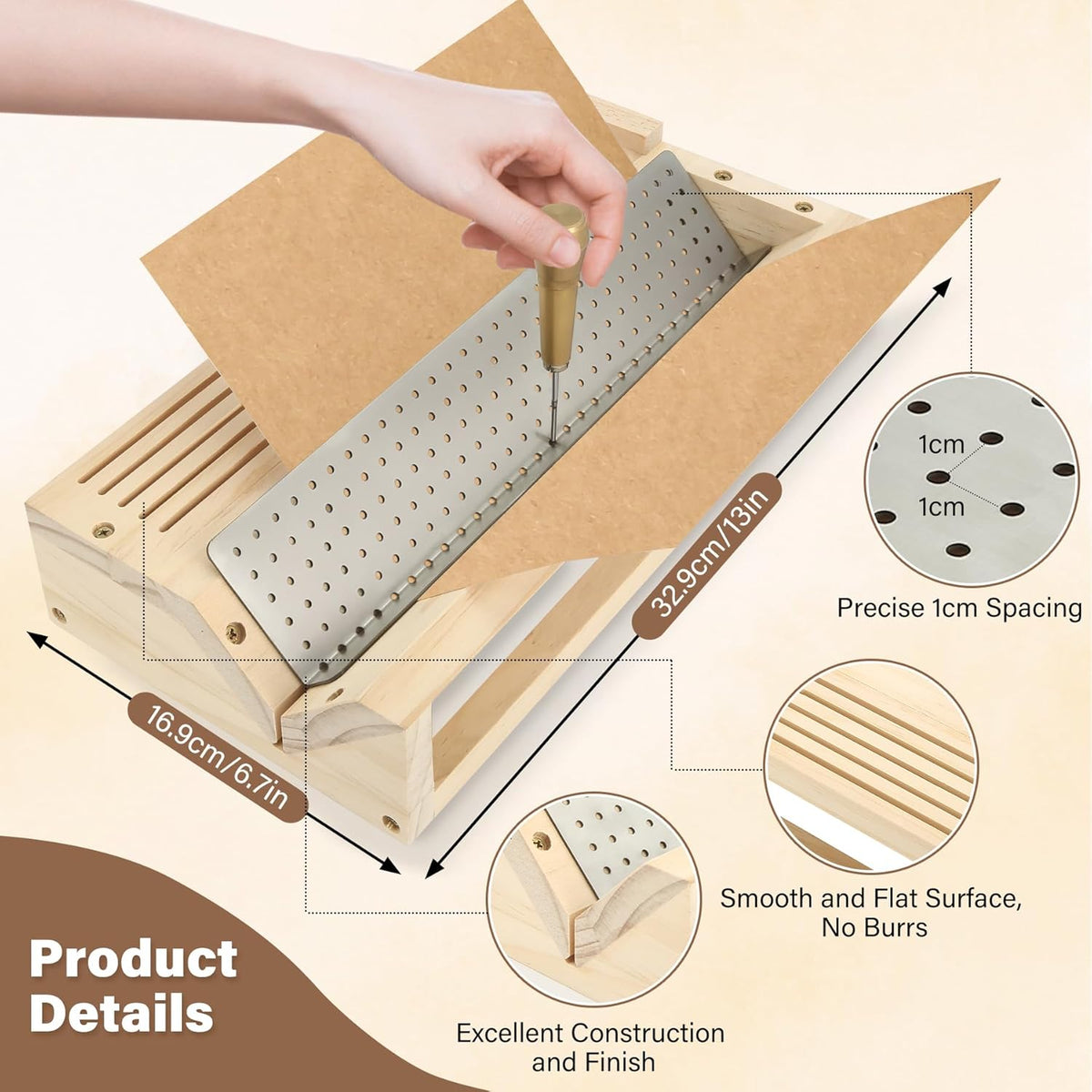Bookbinding Punching Cradle Set, Includes Dual-Use Piercing Guide, with a Awl(Two Types of Awls, Randomly) - Signature Holes Punch for Books Cover, Journal, Mini Albums, Notebooks DIY Crafts