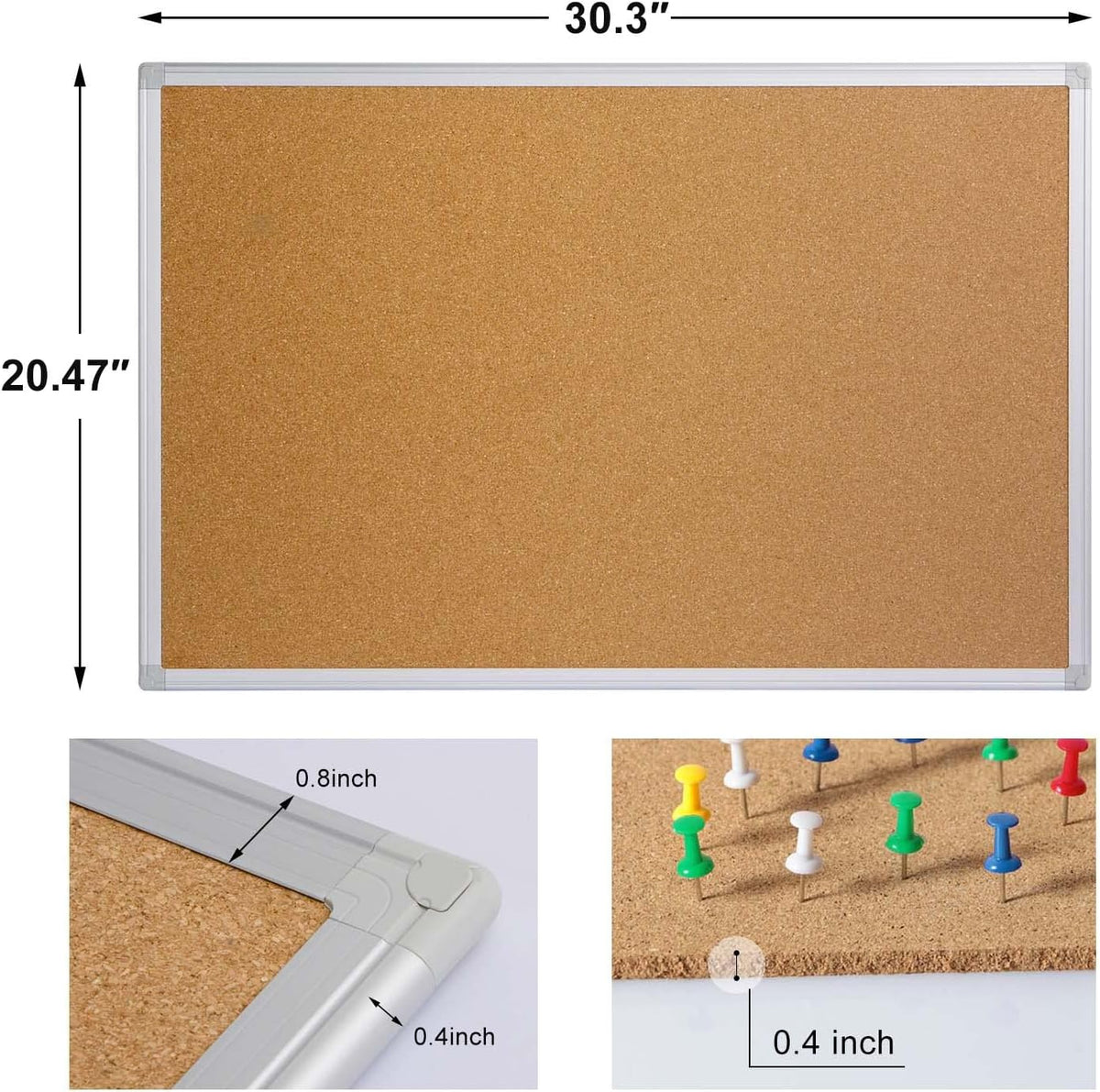 Board2by Cork Board Bulletin Board 20 x 30 Inches, Silver Aluminium Framed Corkboard, Office Board for Wall Cork, Large Wall Mounted Notice Pin Board