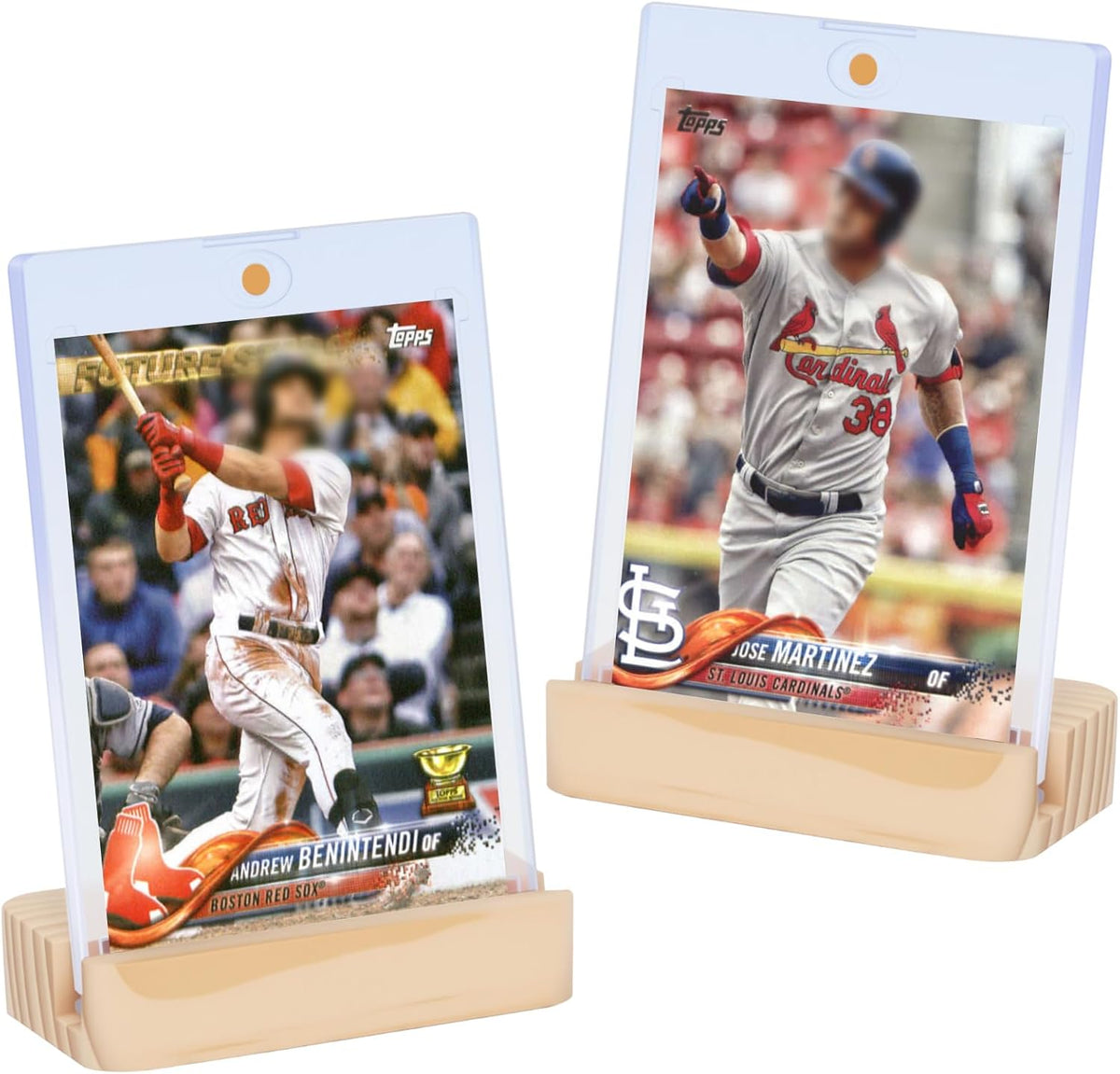 2 Pack Magnetic Card Holders for Trading Cards - 35pt Hard Plastic Card Protectors with 2 Wooden Stands, Baseball Trading Card Stands for Storage and Display, Card Case for MTG, Sports and Game Cards