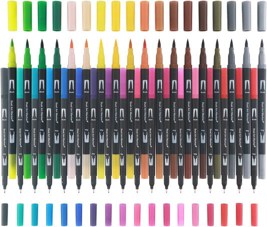 Markers for Adult Coloring Books No Bleeding, Set of 36 Colors, Coloring Pens for Adults, Dual Brush Marker Pens with Fine & Brush Tips, Art Supplies for Drawing, Calligraphy, Sketching and Doodling.