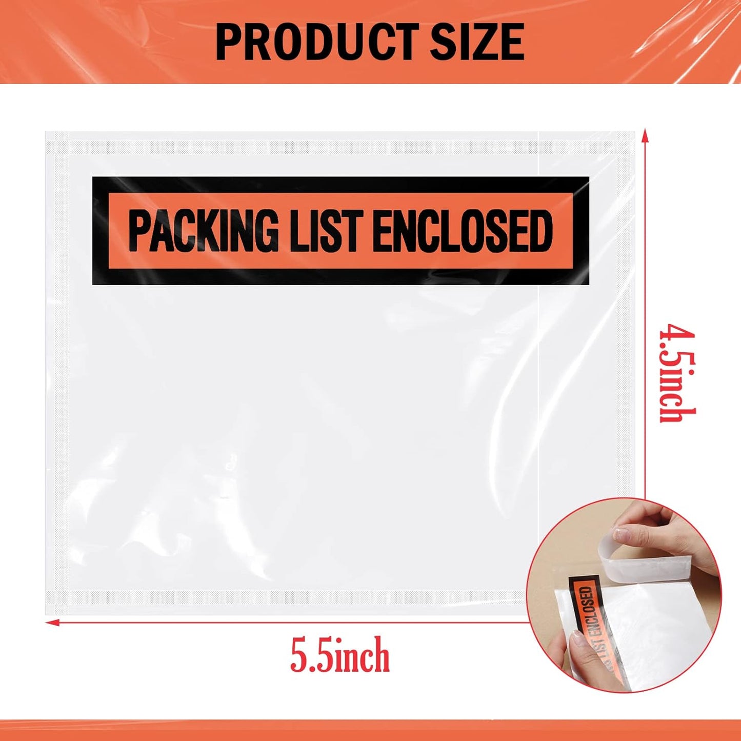 1000 Pcs Packing Slip Envelope Pouches Clear Self Adhesive Shipping Label Sleeves Waterproof Packing List Envelopes Pockets Top Loading Shipping Pouches Enclosed Bags (Orange,4.5"x 5.5")