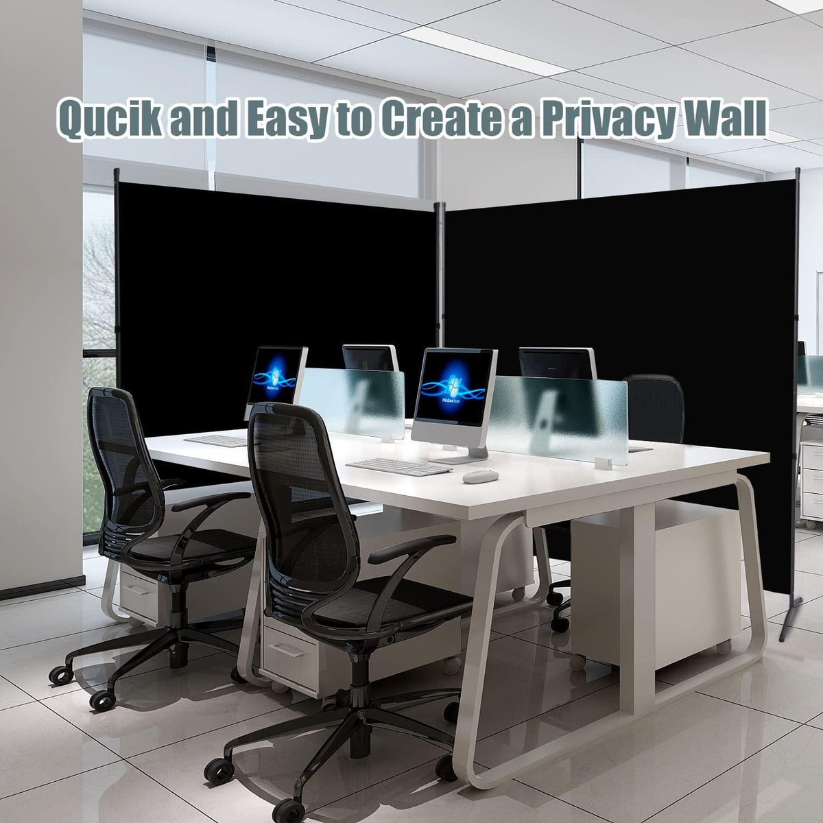 Room Divider 6FT Folding Privacy Screens, Partition Room Dividers w/Freestanding Design, Portable Wall Divider for Room Separtation, Fabric Screen Panel for Home Office Dorm (Black, 1 Panel)