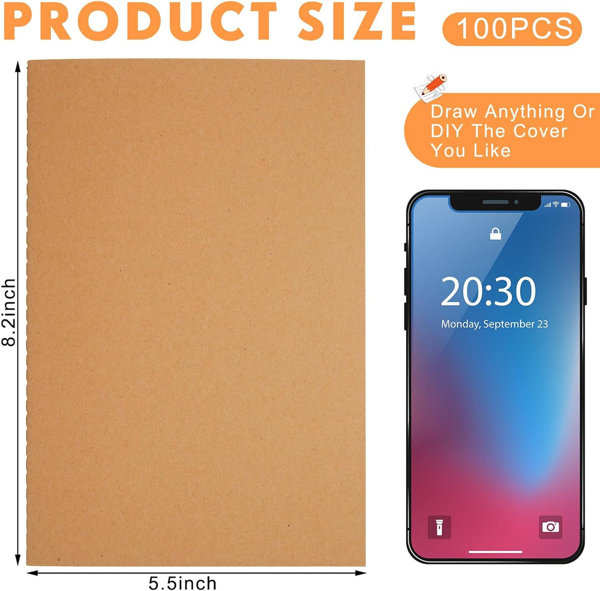 Mimorou 100 Pcs Kraft Notebook Journals 5.5 Inch x 8.3 Inch A5 Softcover Notebooks Bulk for Writing Sketch Office Notepad with 60 Pages 30 Sheets(Brown, Navy,Unlined)