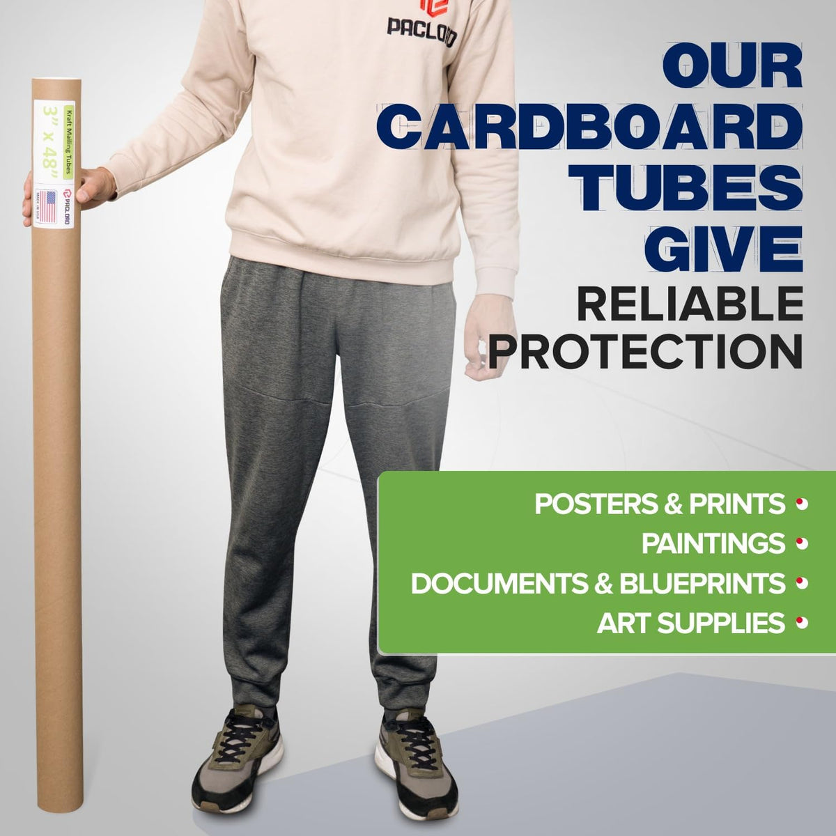 3" x 48" Reinforced Kraft Paper Mailing Tube, Pack of 6 Tubes with 12 Caps – Secure USPS Approved Poster Tube – Cardboard Tube for Shipping and Storing Posters, Prints, Artwork, or Documents