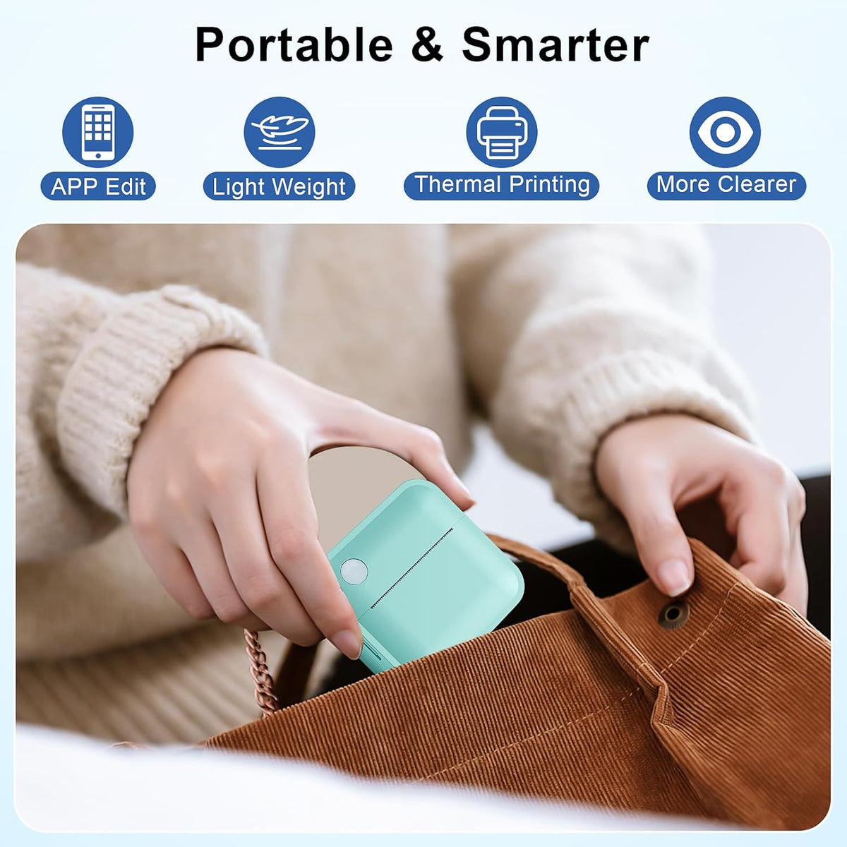 Label Maker Machine with Tape - Thermal Label Printer Bluetooth Label Maker Machine, Mini Printer Sticker Maker for Home, Kitchen, School, Office Organization (Light Blue)