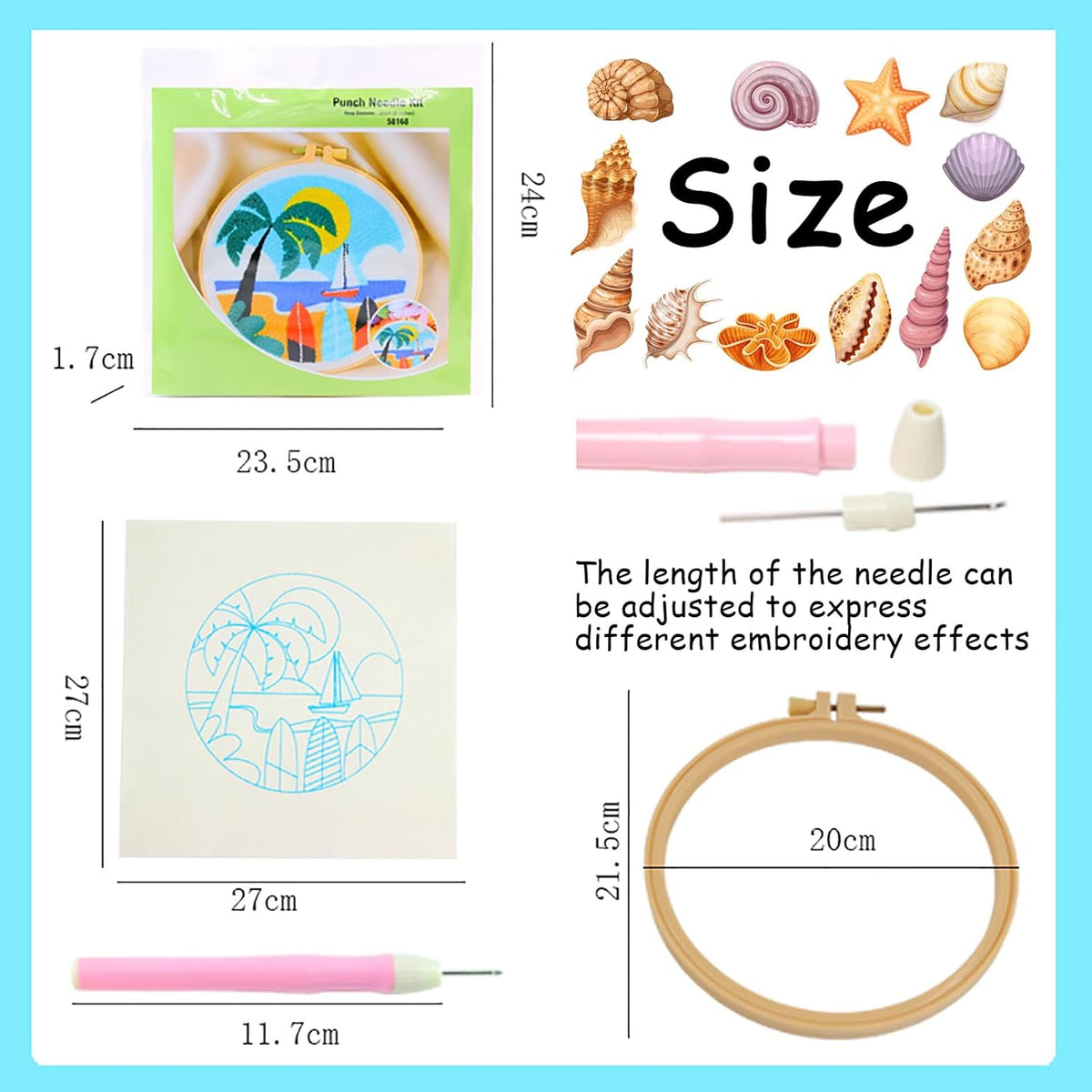 ILYUFO Punch Needle Kits Adults Beginner DIY Dreamy Beach Style 8 in Hoop Embroidery Set Starter Punch Needle Tool for Art Crafts, Ideal for All Ages, Perfect Festival Decoration & Gift (Dream Beach)