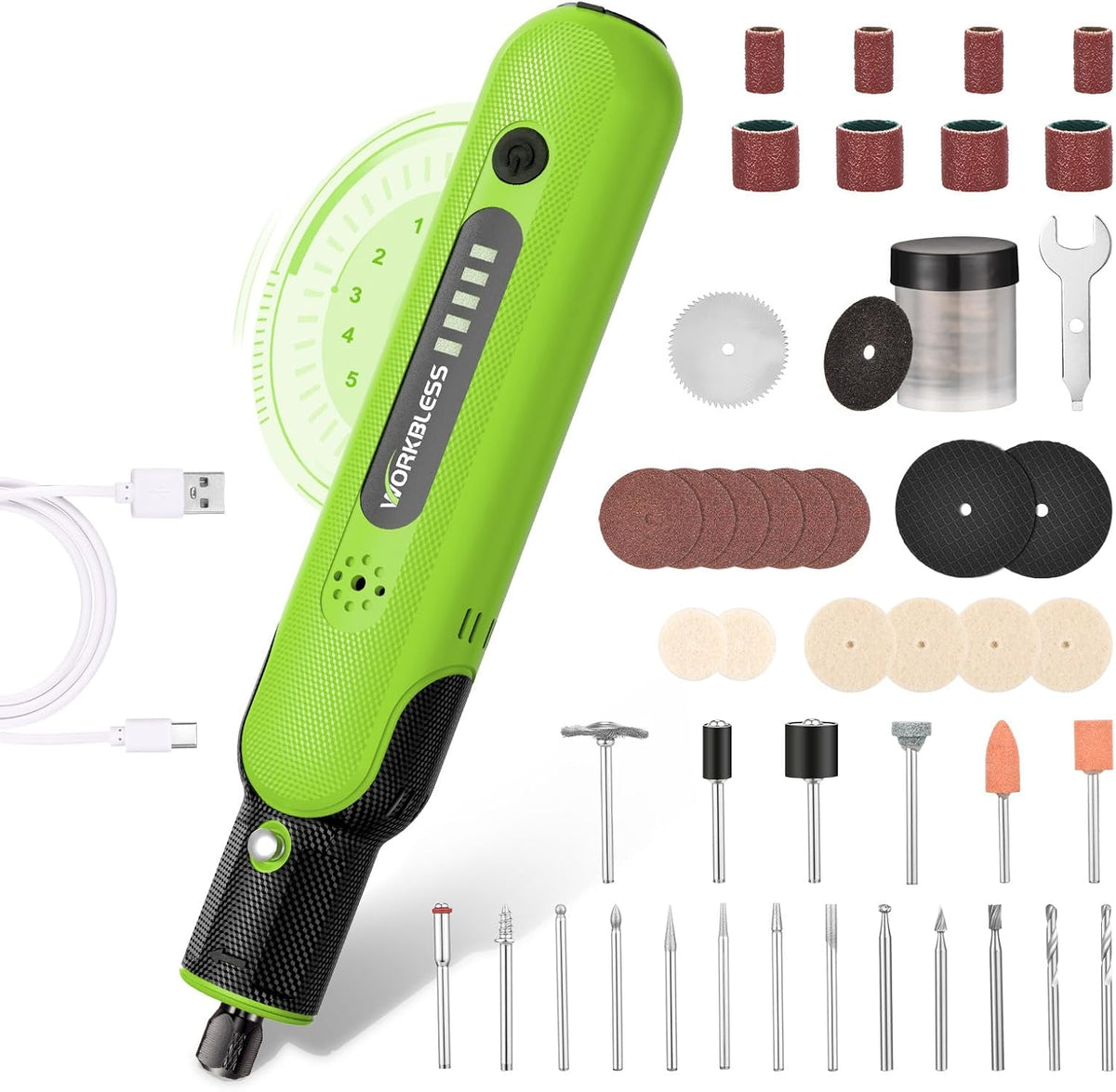 8V Cordless Rotary Tool Kit with 103pcs Accessories, USB-C Charging, 5-Speed 25000RPM mini cordless rotary tool， Power Rotary Tool for Engraving, Sanding, Drilling, Polishing, DIY Crafts