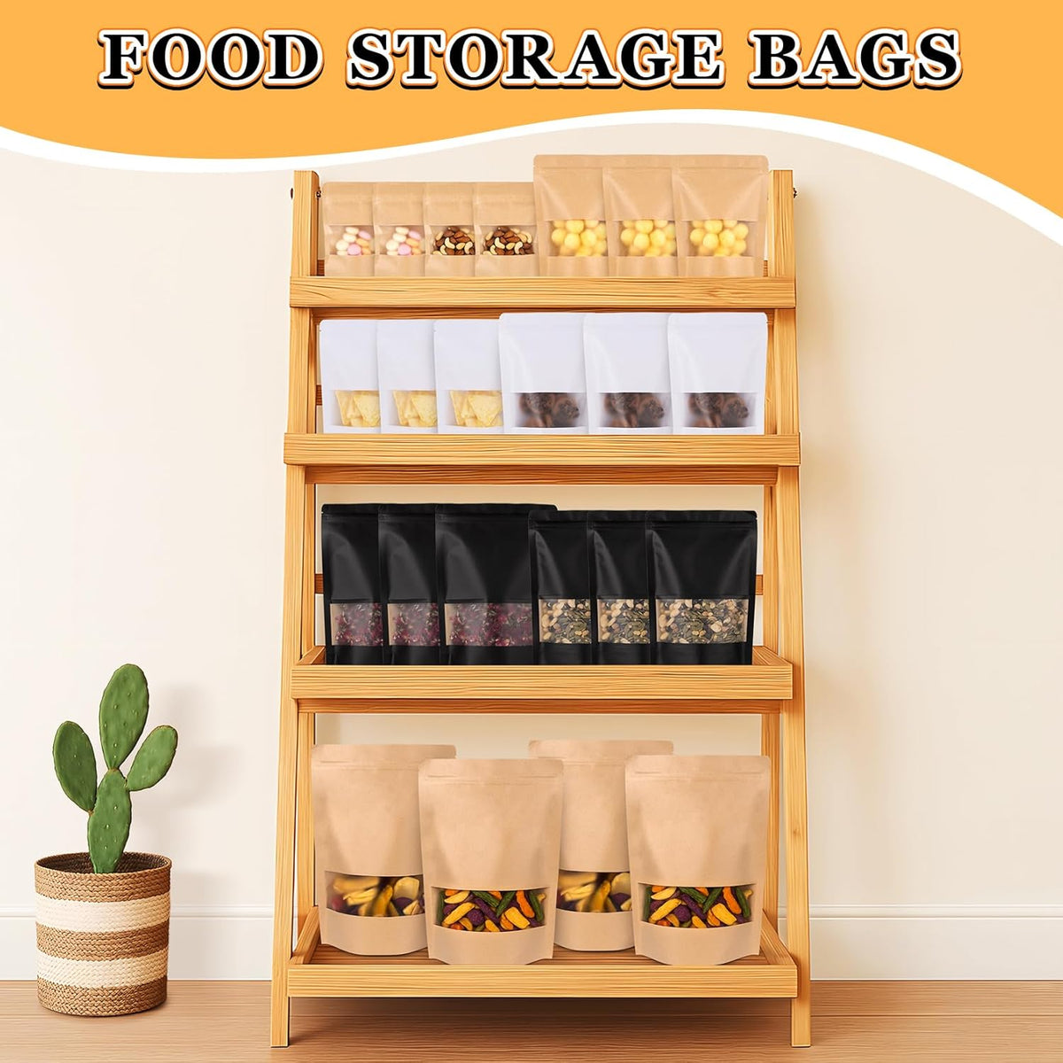 Mylar Bags for Food Storage, 100 Pack Smell Proof Bag with Window, Resealable Bags for Small Business, Candy Bags, Dog Treat Bag, Bakery Packaging, Stand Up Pouch (7.1"x10.2")