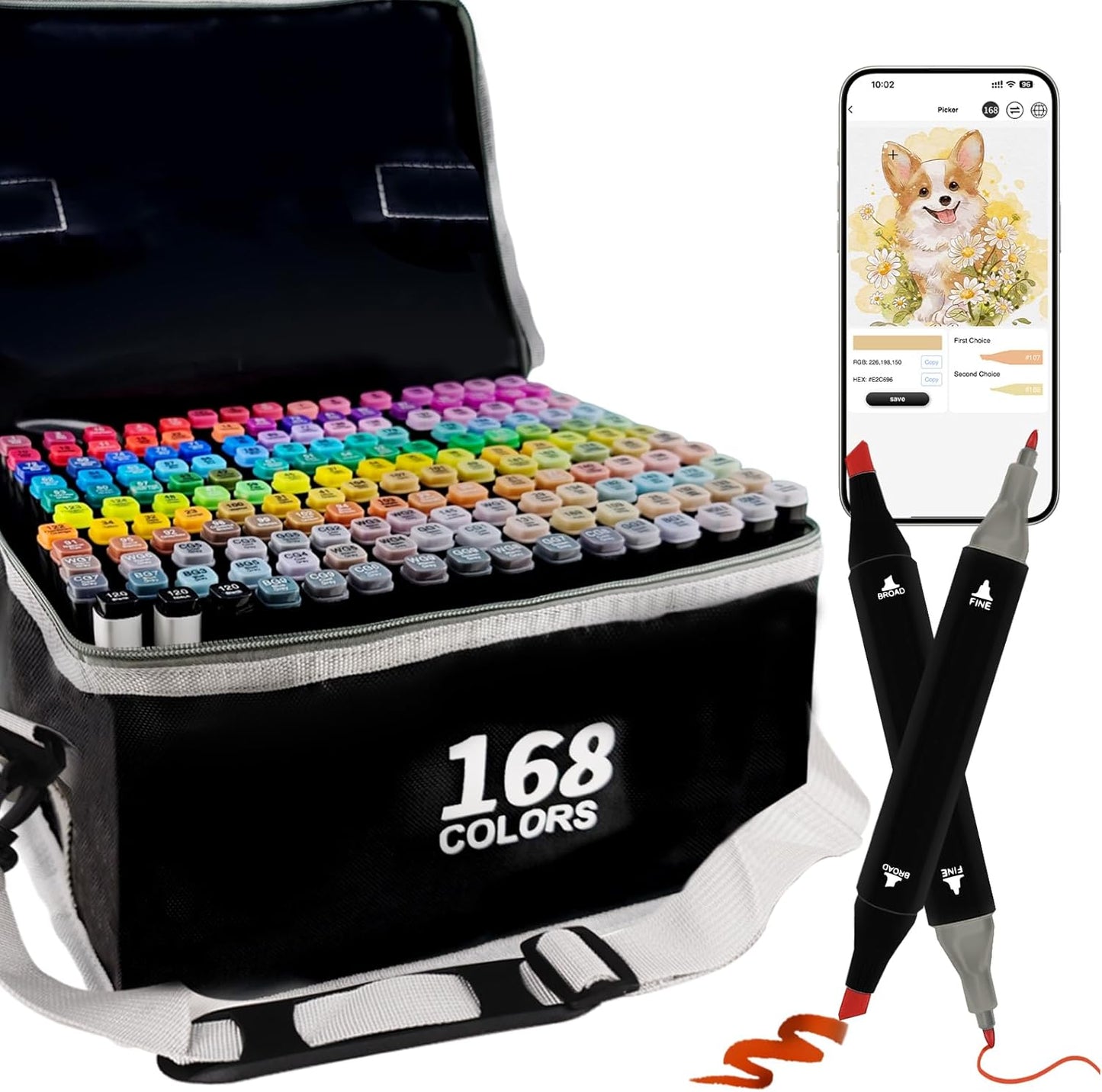 Alcohol Markers with APP, 168+2 Colors Dual Tip Art Marker for Adults Coloring Books, Alcohol Based Illustration Markers Set for Adult Artist Drawing Sketching Painting Lettering Cards