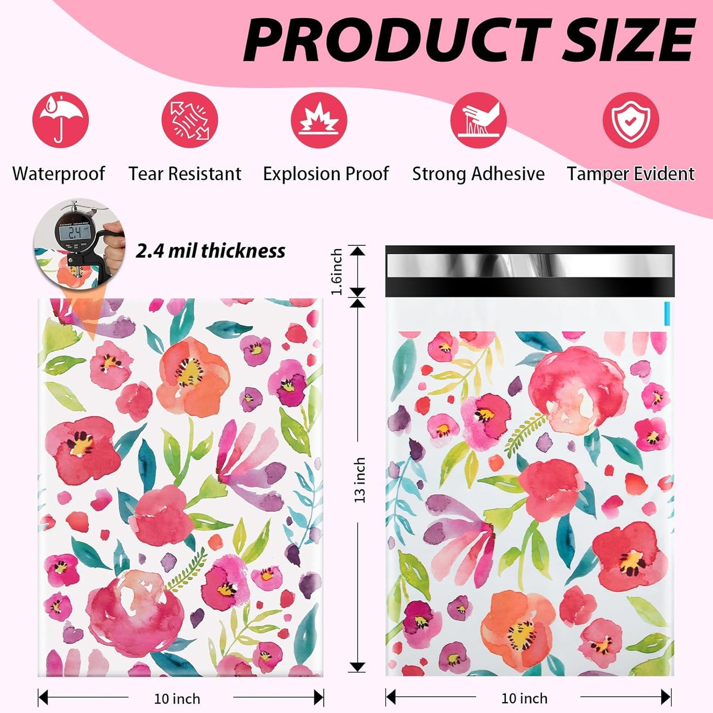 Oududianzi Poly Mailers 10X13, 50Pack Shipping Bags, Fashion Shipping Envelopes, Plastic Packaging Bags, Self-Seal Polymailers, Mailing Poly Bags for Business, Clothing (Floral)