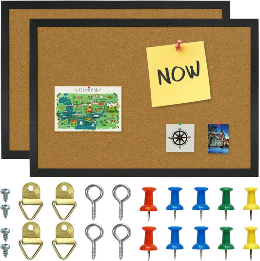 OWLKELA 2 Pcs Cork Board, 17.7"X 13.3" Bulletin Board, Vision Board, Notice Pin Board, Ideal for Office & Home Decor, School Message Board