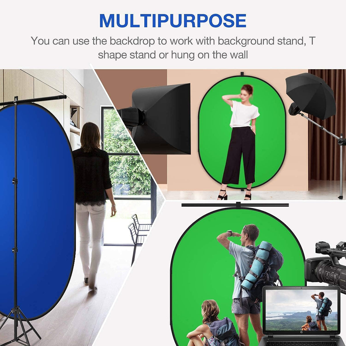 Yesker 5ft x 6.5ft Chromakey Backdrop, 2-in-1 Background Screen Green and Blue Screen, Foldable Backdrop for Photography, Gaming and Live Streaming