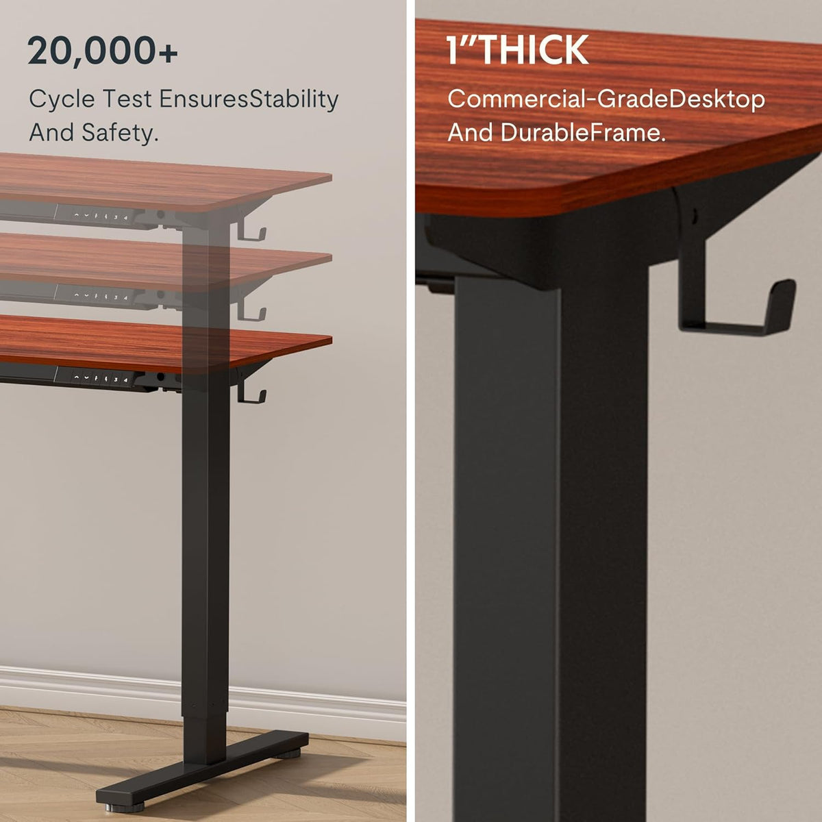 FLEXISPOT EN1 Whole-Piece Standing Desk 40x24 Electric Adjustable Height Small Heavy Duty Steel Stand Up (Black Frame + Mahogany Top, 2 Packages)