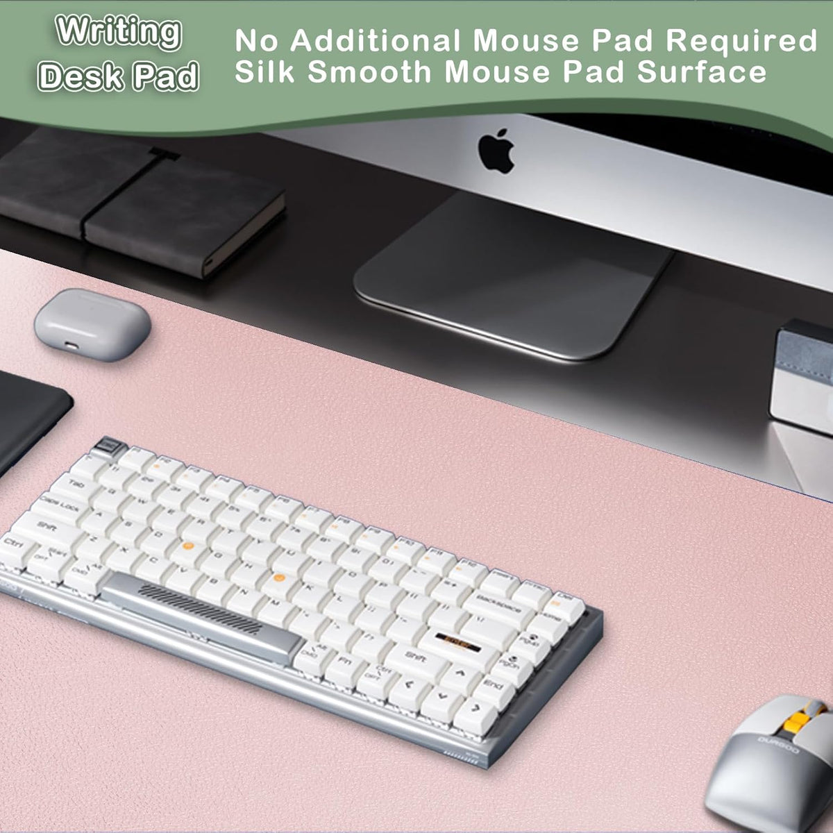 Boutilon Leather Desk Pad Protector,Non-Slip Mouse Pad,Laptop Desk Pad,Office Mouse Mat,Waterproof Leather Desk Blotter,Desk Writing Pad for Office and Home (XXXL-Light Pink,47"x 24")