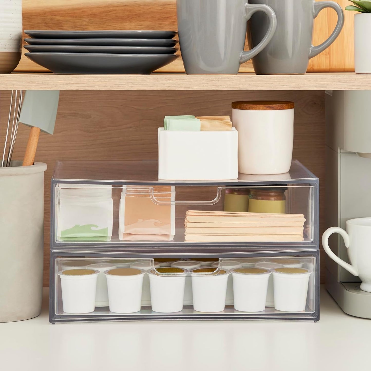 STORi STAX Plastic Stackable Organizer Drawers (Set of 2) Clear | 12.5" Wide | Set Includes Two Open Drawer | Organize Office Desk Accessories & Sort Paper | Made in USA