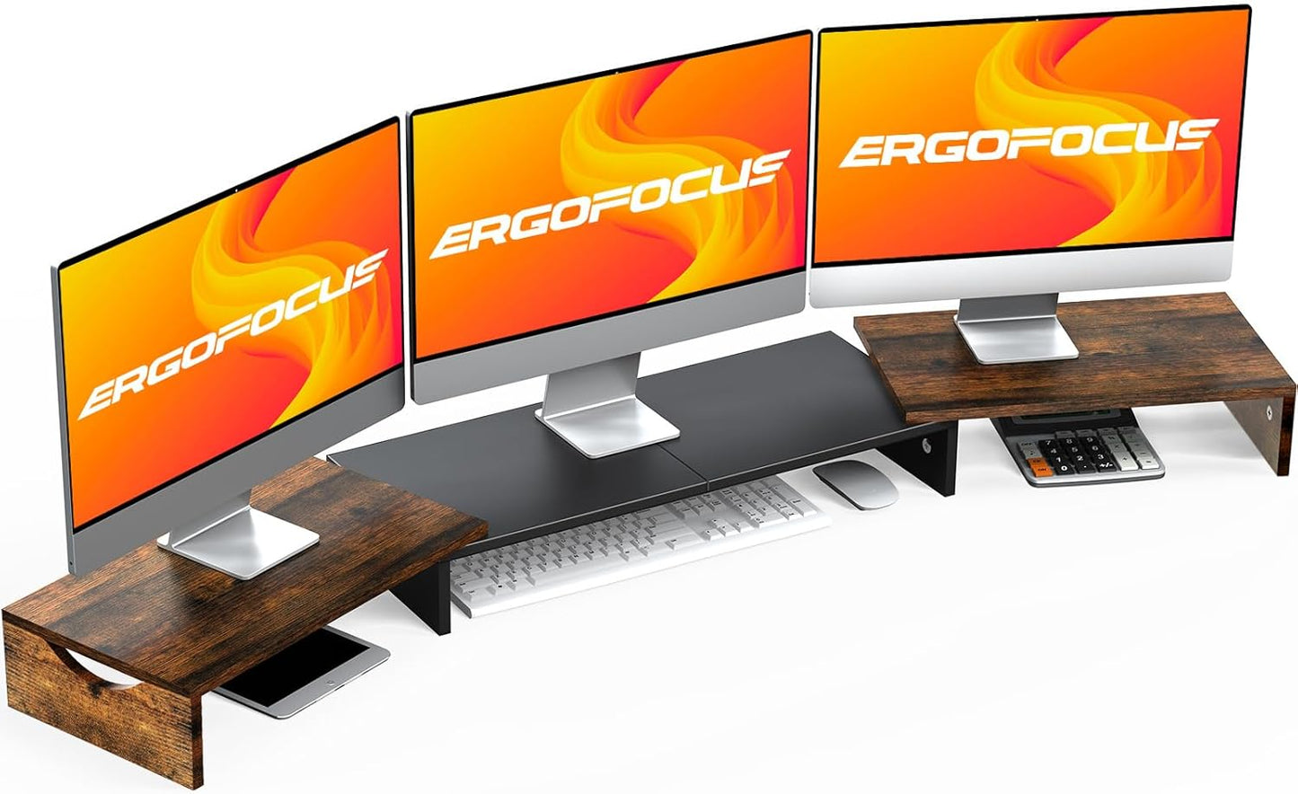 Triple Monitor Stand Riser, Extra Long Monitor Lift for 3 Monitors, Dual Monitor Stand with Length and Angle Adjustable
