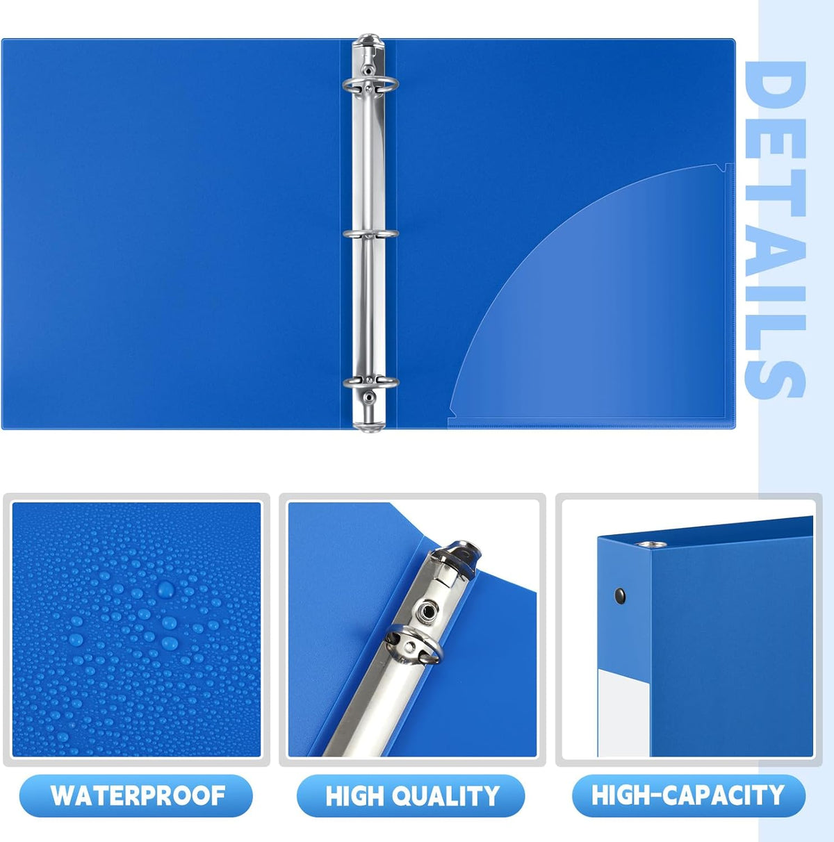 8 Pcs 1 Inch 3 Ring Plastic Binder Flexible Binders Bulk Fits Letter Size 8.5'' x 11'' Paper Holds up to 225 Sheets with 1 Pockets Versatile Binder for School Office Home (Blue)