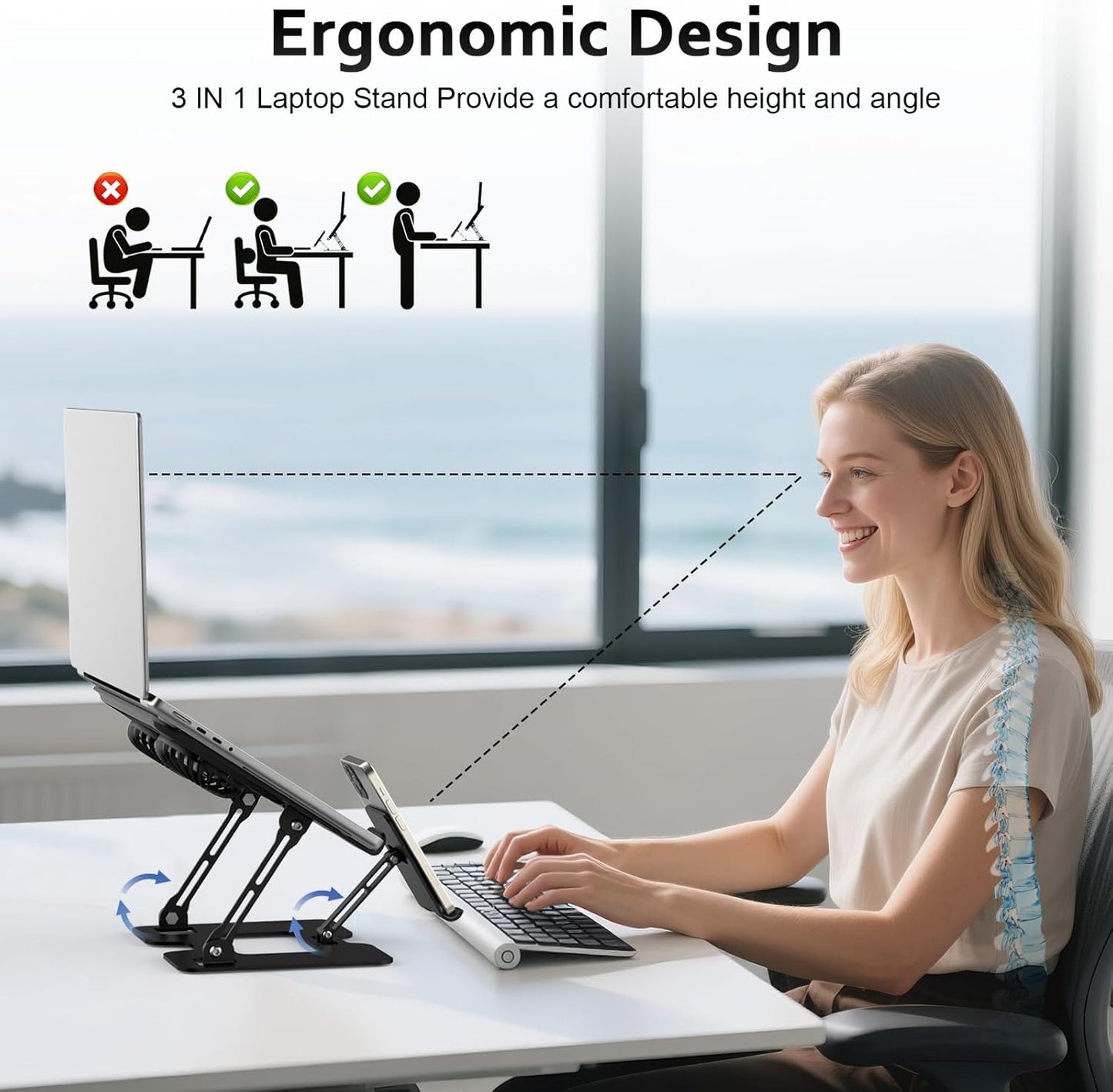 Laptop Stand with Fan, MacBook Cooling Stand with 2 Removable Silent Fans and Phone Holder,Adjustable Height and Angle,Laptop Cooling Pad for 10-18 Inch Laptop,MacBook Pro,Tablet (Black)