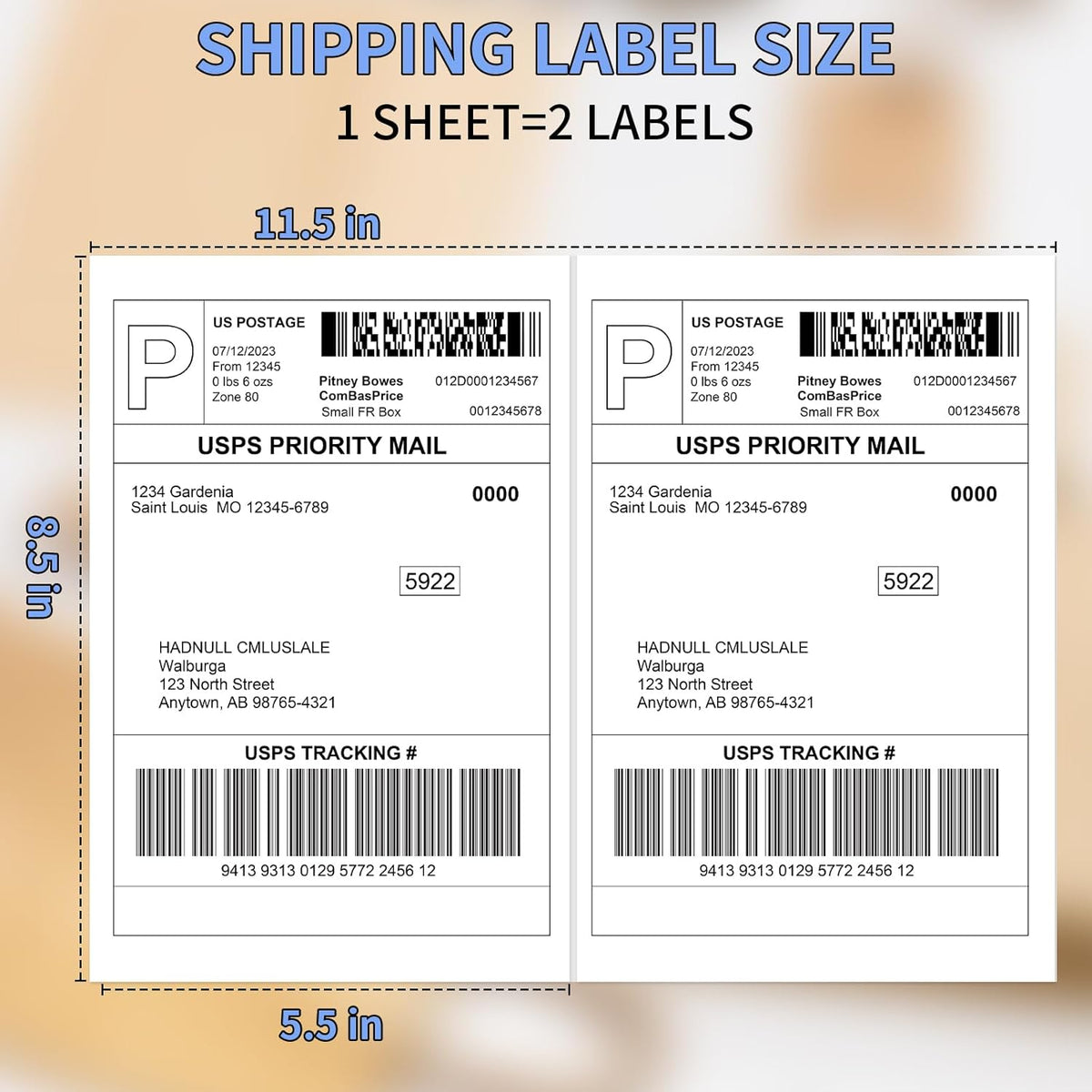 Half Sheet Shipping Labels 8.5x5.5 Inches, FungLam Half Page Labels, 8.5”x11” Self Adhesive Shipping Labels for Laser&Inkjet Printers, White Mailing Address Labels, 2 Labels Per Sheet, 100 Labels.