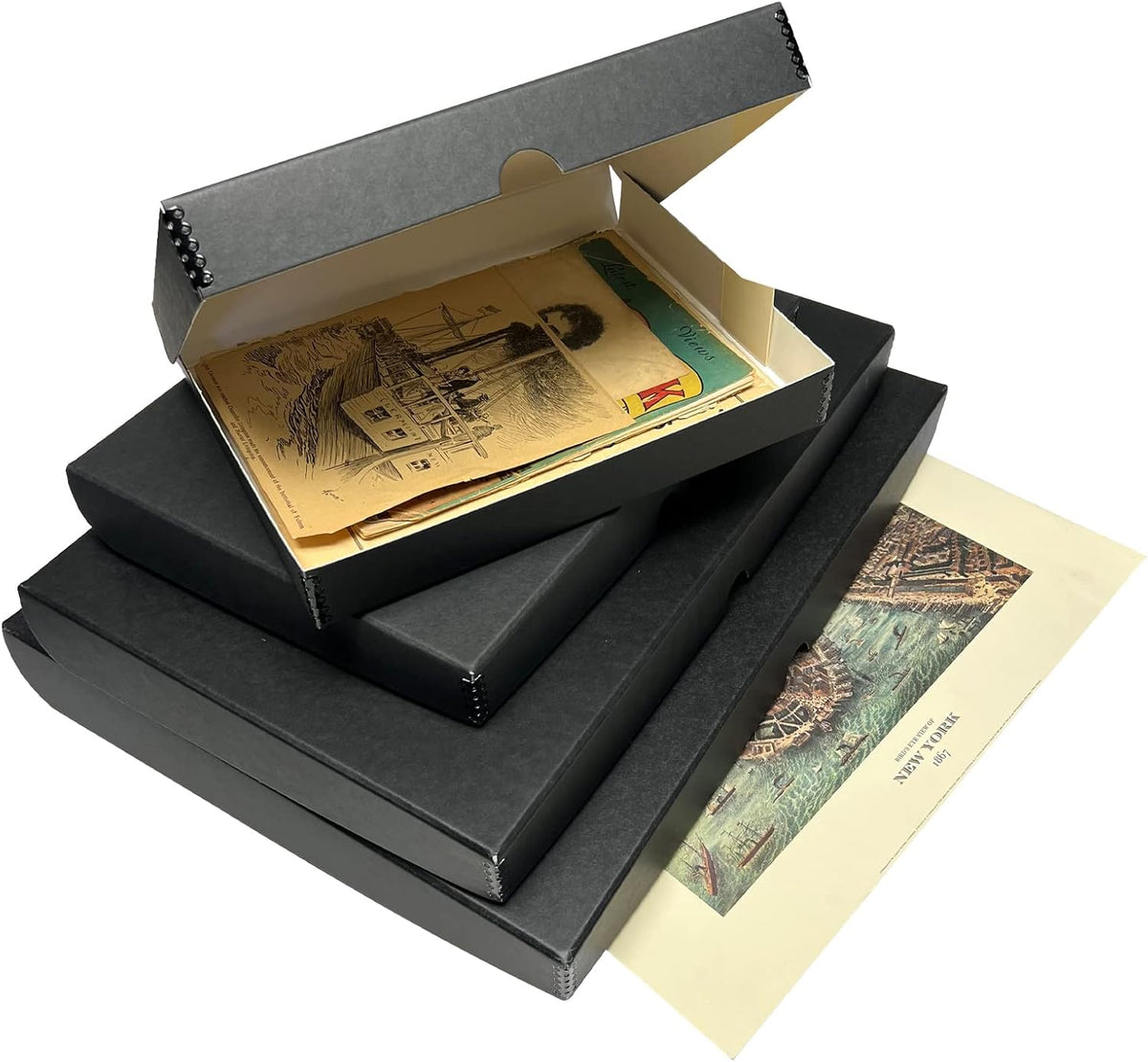 Lineco Clamshell Folio Storage Box, 16.5" x 20.5" x 1.75" Prints, Metal Edge Archival Boxboard, Color: Black