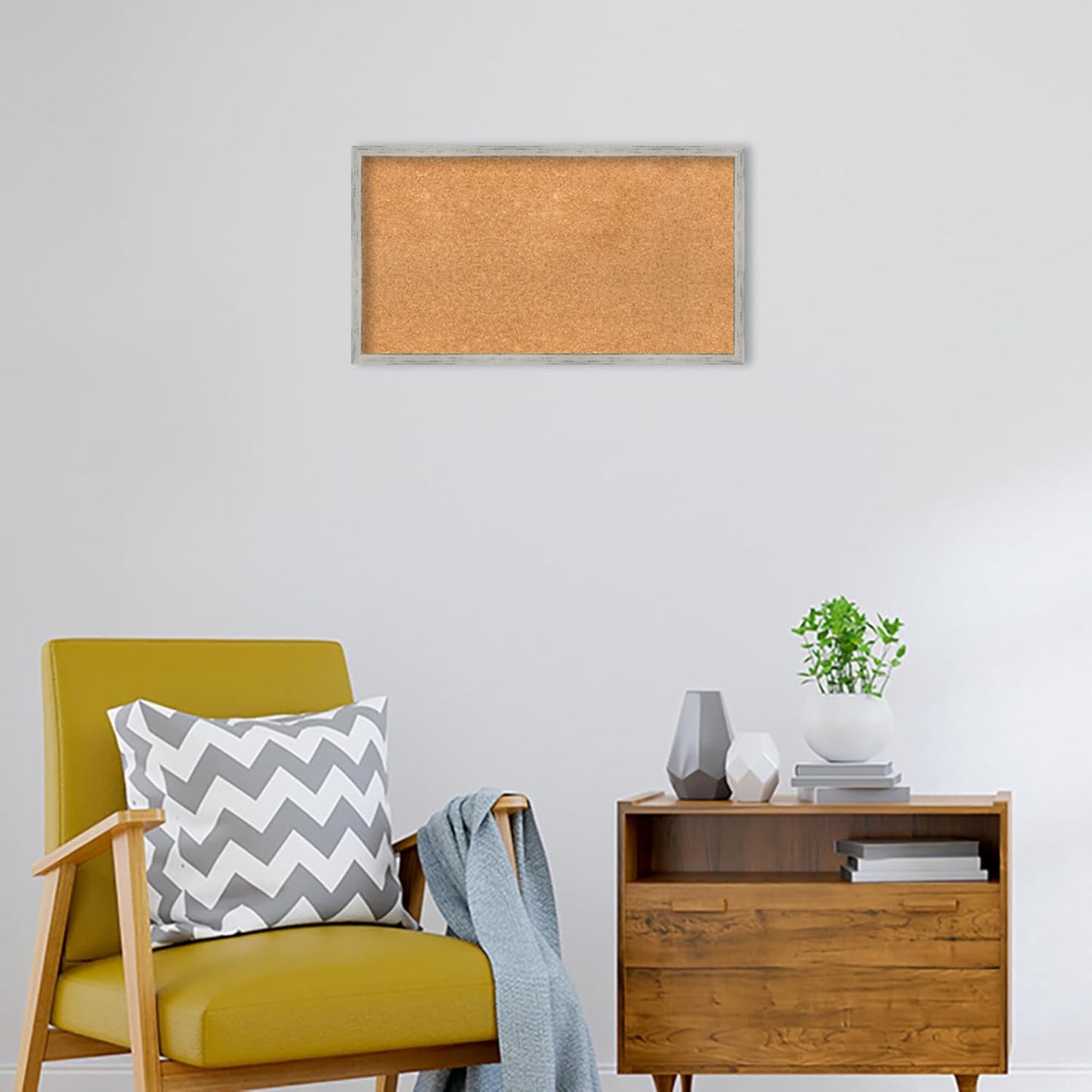 Amanti Art Natural Cork Board for Wall, 15x27 Vision Board with White Frame, Medium Corkboard Office Decor for Home Organization, Cottage Corkboard Pinboard to Display Items for Home Organization in