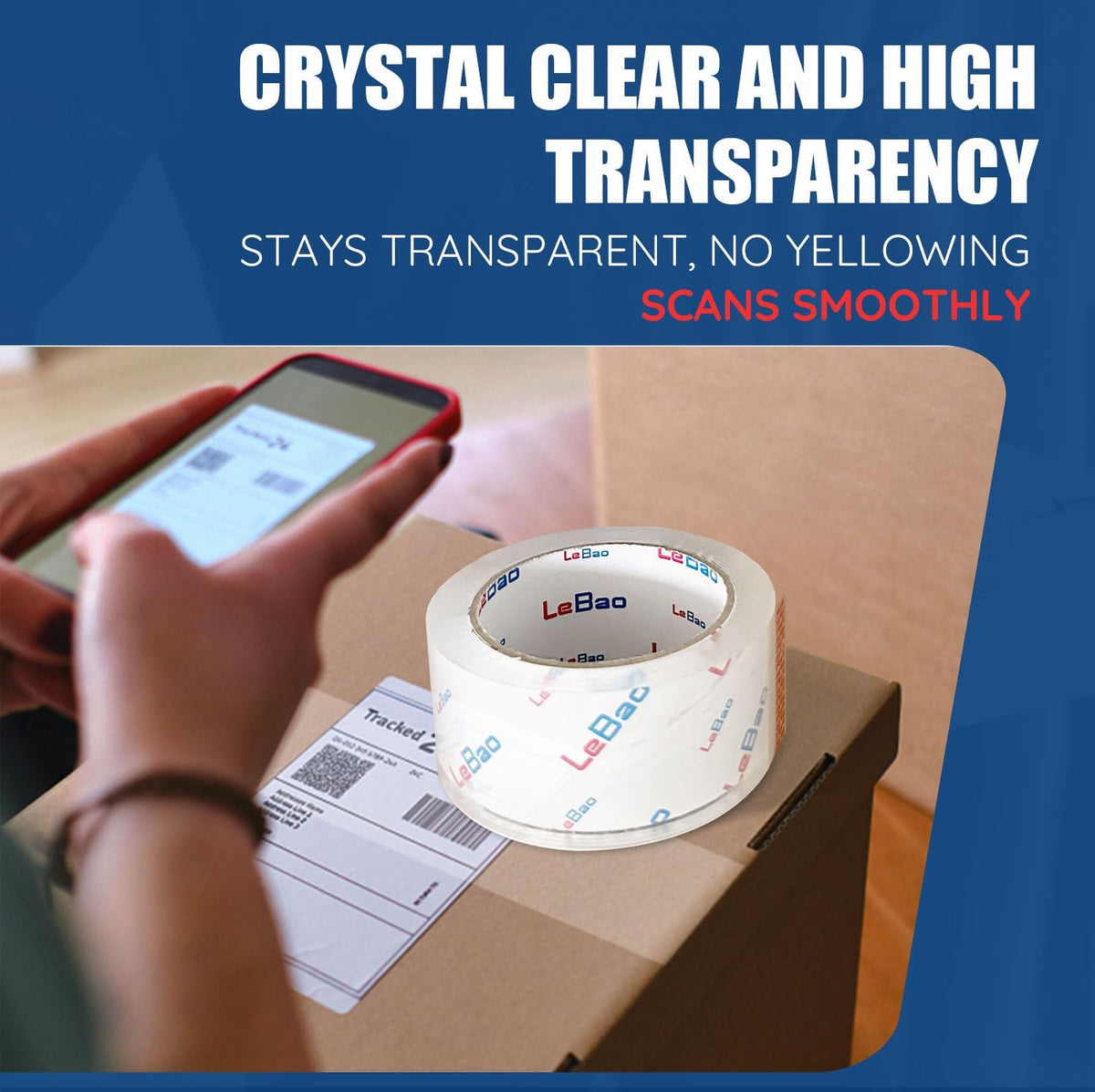 Heavy Duty Packing Tape with Metal Dispenser, Strong HD Clear Packaging Tape, 6 Rolls 1.88 in. x 60 yd. x 2.7MiL, Secure Sealing for Cardboard, Moving Boxes & Shipping Supplies