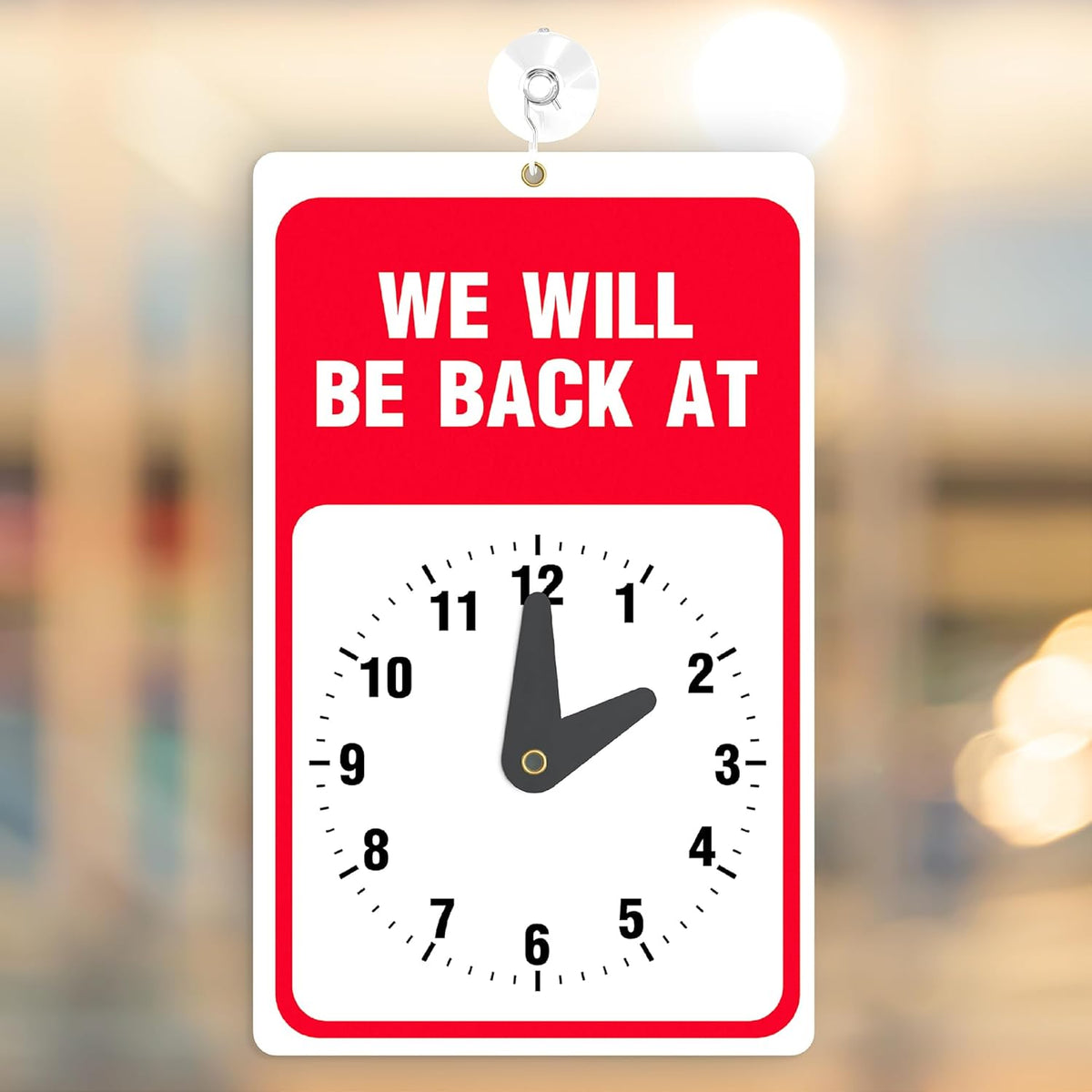 Will Return Sign With Clock - 2 Pack - 9.25 x 5.75 Inch - Bright Red and White Colors - Includes Suction Cup - Ideal Be Right Back Signs for Business, Retail Store, Office Door or Window