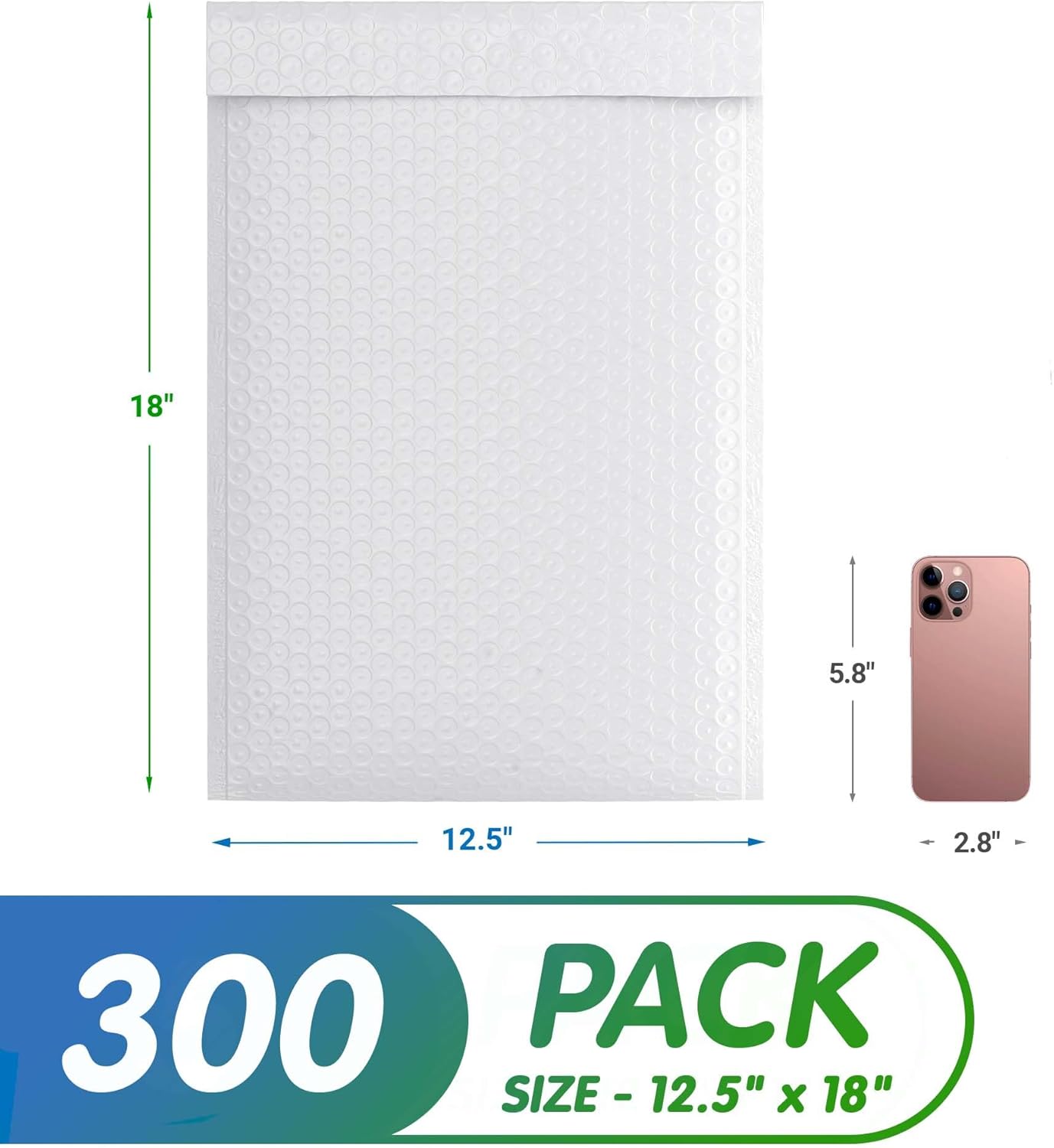 White Poly Bubble Mailers Self Seal, 12.5 x 18 Inch. Pack of 300 Bubble Packaging Envelopes for Shipping. Durable Padded Envelopes Waterproof. Self Seal Padded Mailers. Shipping Packages