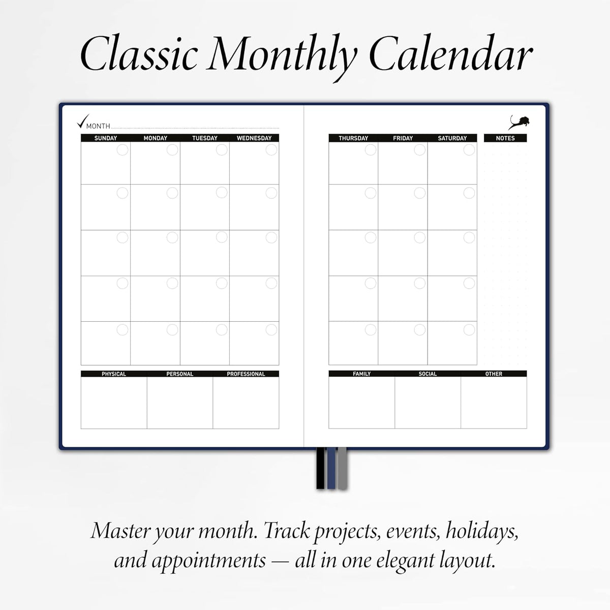 Undated Day Planner & Calendar – 6-Month Life Organizer for Productivity, Time-Management & Focus | 24-Hour Hourly Agenda for Men & Women, Vegan Leather Hardcover (Blue)