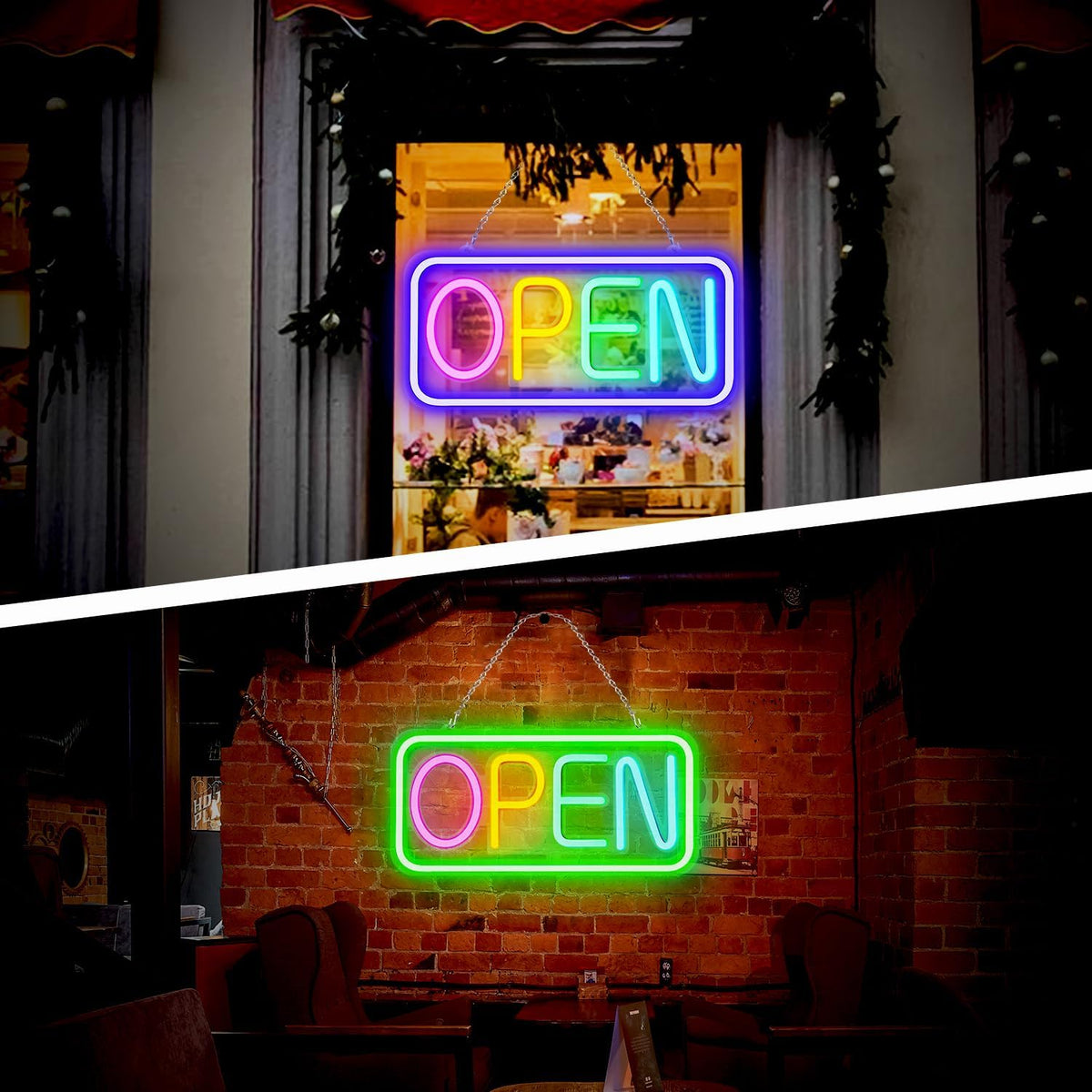 Open Sign LED for Business, 16×8 inch Bright Neon Open Sign, Color Changing & Scrolling and Flashing Modes, Powered by USB with ON/OFF Switch for Bar Restaurant Storefront Window Decor