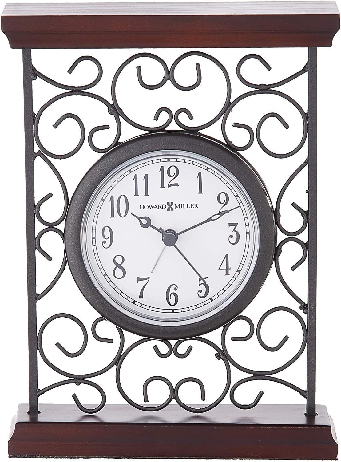 Howard Miller Mildred Table Clock - Vintage Analog Desk Alarm Clock with Quartz Movement - Battery Operated, Quartz Movement, Arabic Numerals - Wooden Tabletop Accent for Classic and Modern Decor