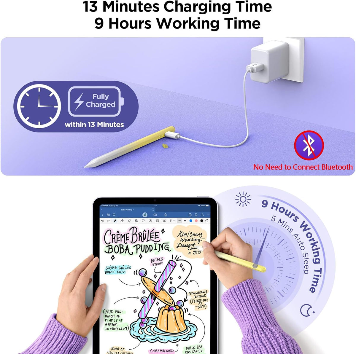 Apple iPad Pencil Alternative, 15Min Fast Charge, Palm Rejection & Tilt Sensitivity for iPad 2018-2024, Pro 12.9/11/13", "M4, Air 5/4/3/11"-13", Mini 6/5