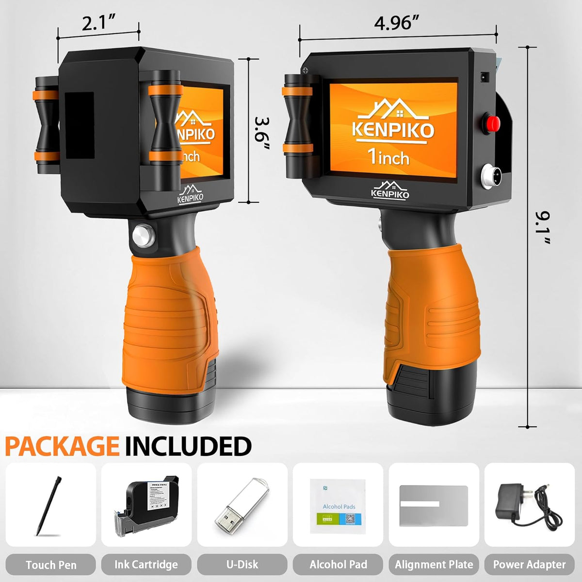 Handheld Printer, 2025 Upgrade 1 Inch Print Height Handheld Inkjet Printer with 72ML Quick-Drying Ink Cartridge,Portable Inkjet Printers Gun with 4.3" Touch Screen for Barcode, Logo, Date