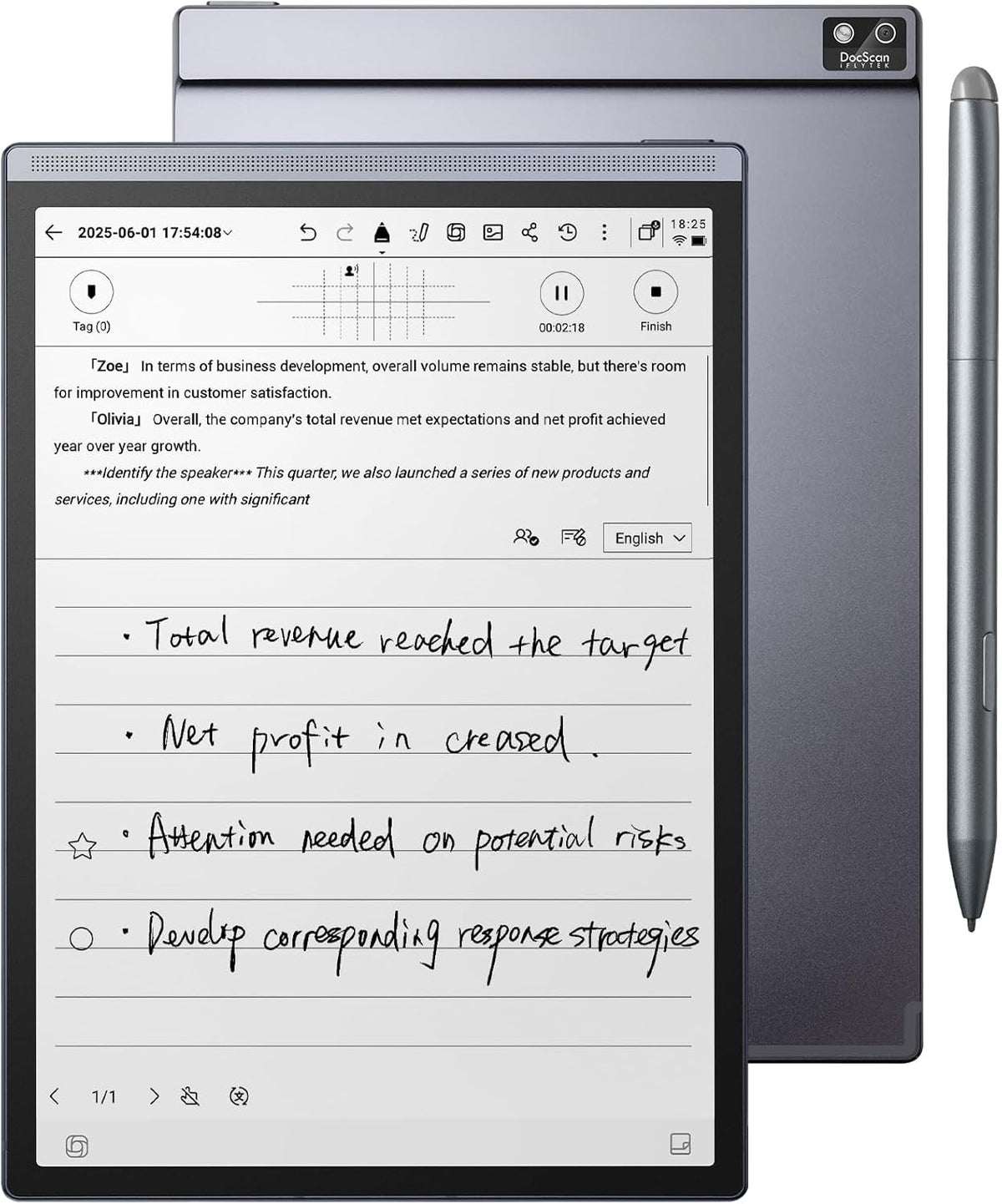 AINOTE Air 2, 8.2" AI E Ink Tablet, Smart Paper Note-Taking Tablet with Stylus & Adjustable Light, ChatGPT-Powered Multi-Language Transcription, Meeting Minutes Schedule Management Digital Notebook